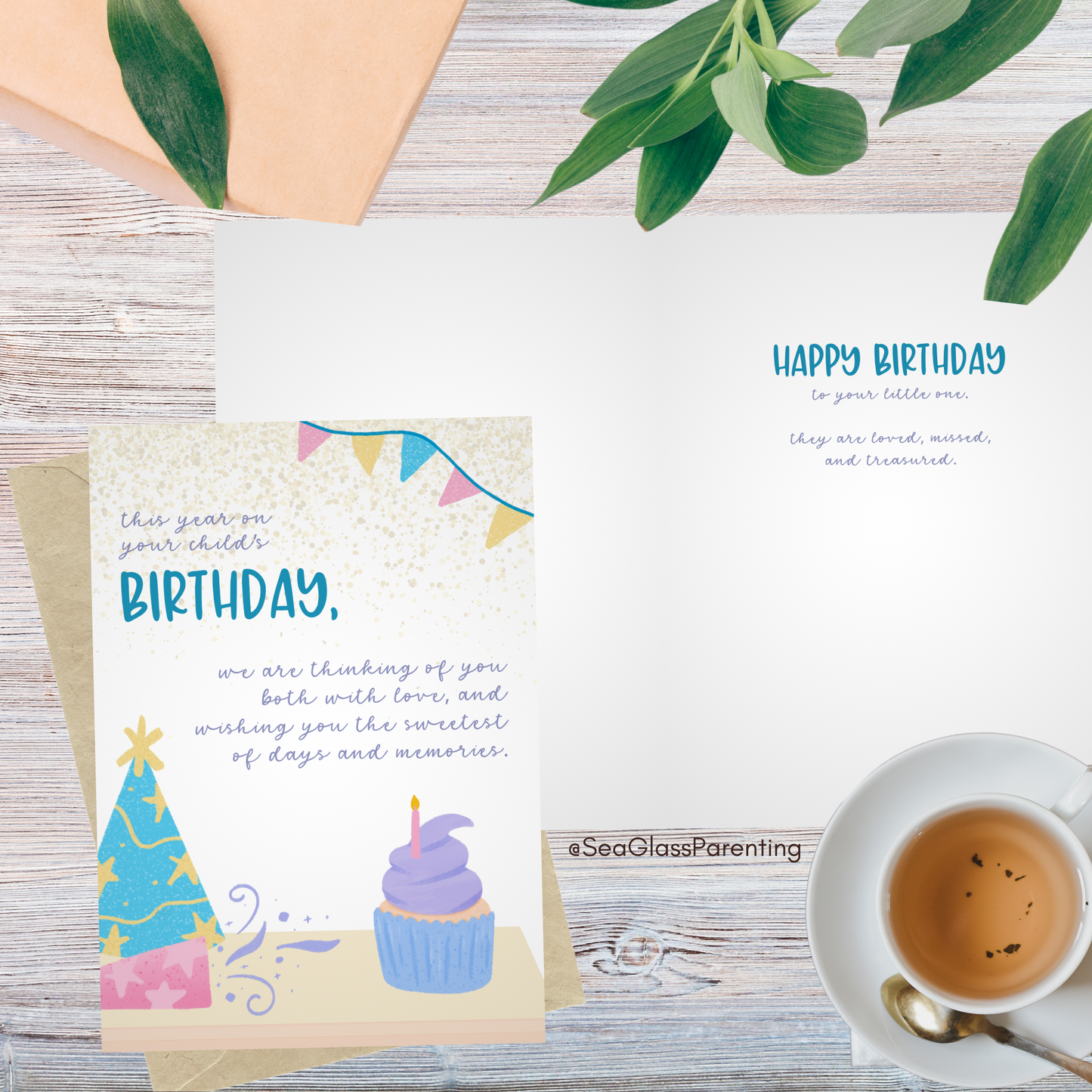 Cupcake and Streamers, This Year on Your Child's Birthday We are Thinking of You Both with Love—Baby Loss Birthday (greeting card)