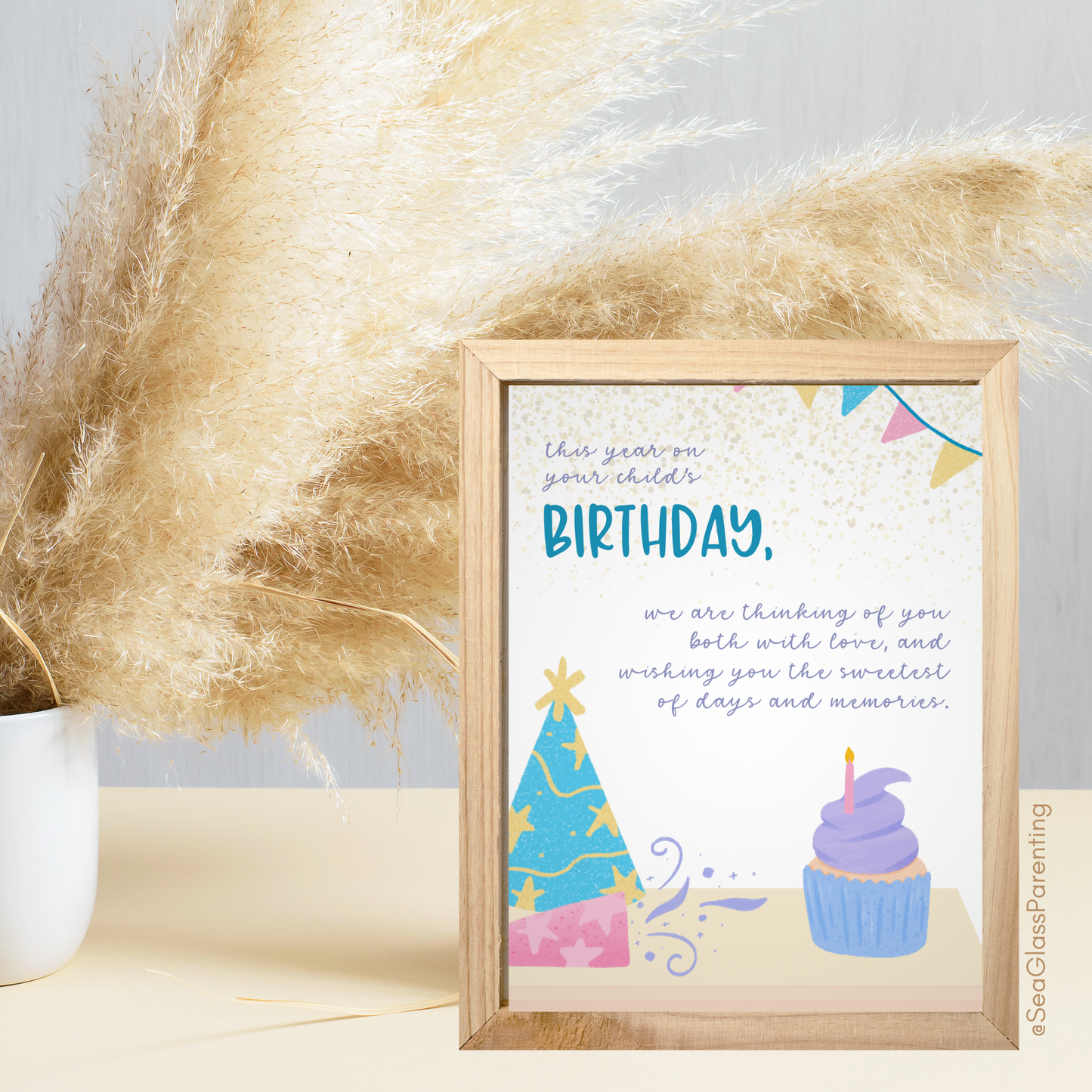 Cupcake and Streamers, This Year on Your Child's Birthday We are Thinking of You Both with Love—Baby Loss Birthday (greeting card)