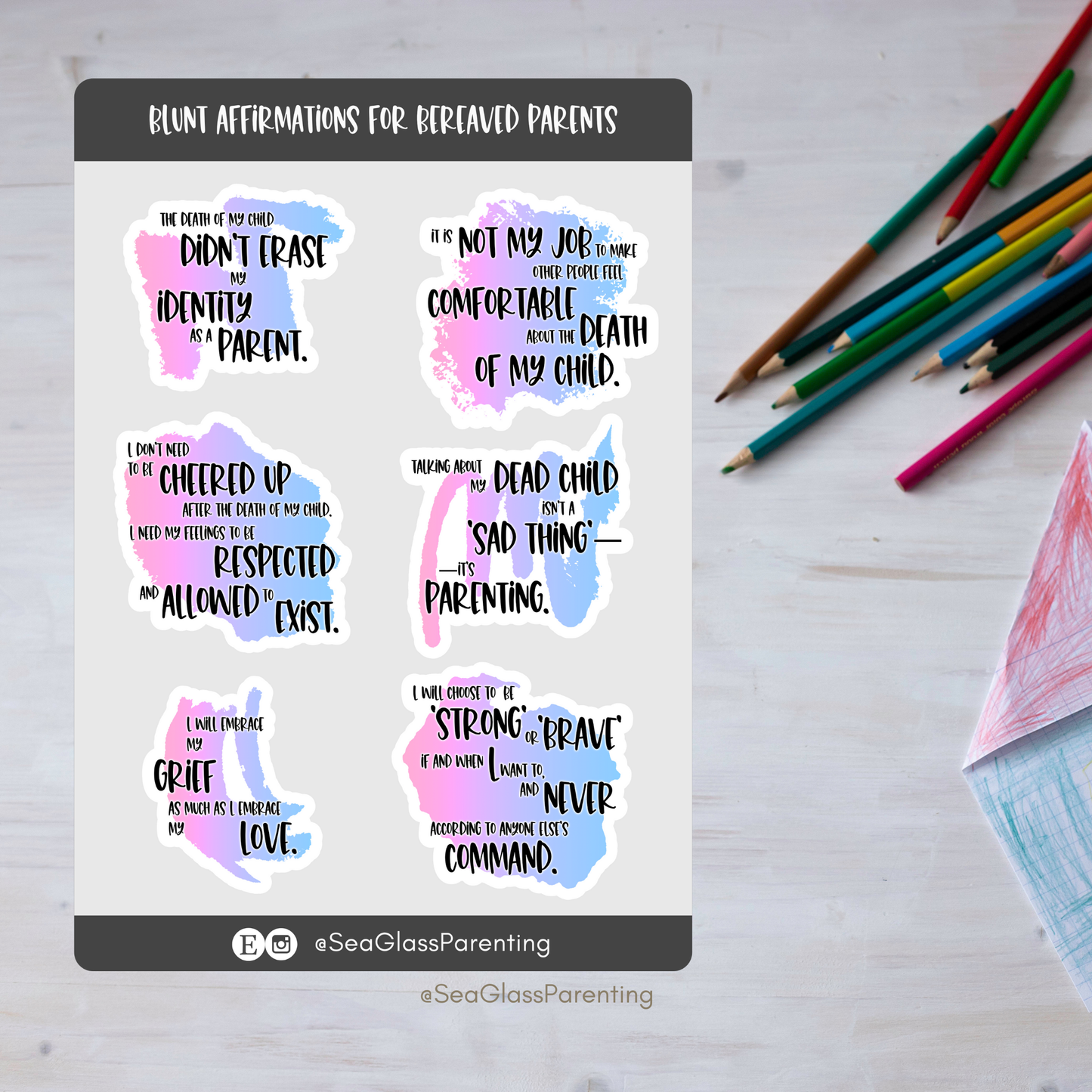 Blunt Affirmations for Bereaved Parents—Life After Baby Loss (vinyl sticker sheet)
