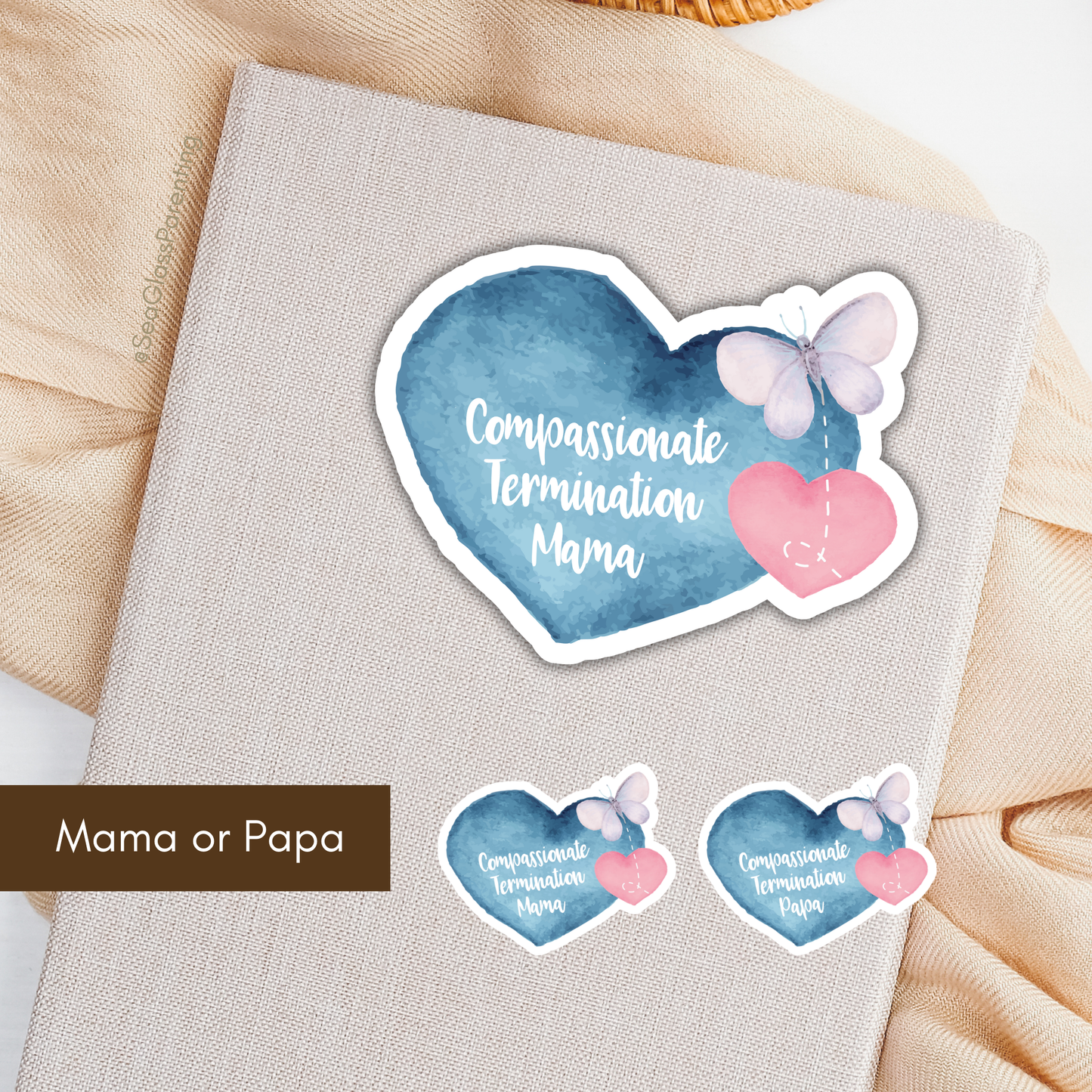 Compassionate Termination Mama/Papa w/Heart & Butterfly—I'm a Bereaved Parent (vinyl sticker set)