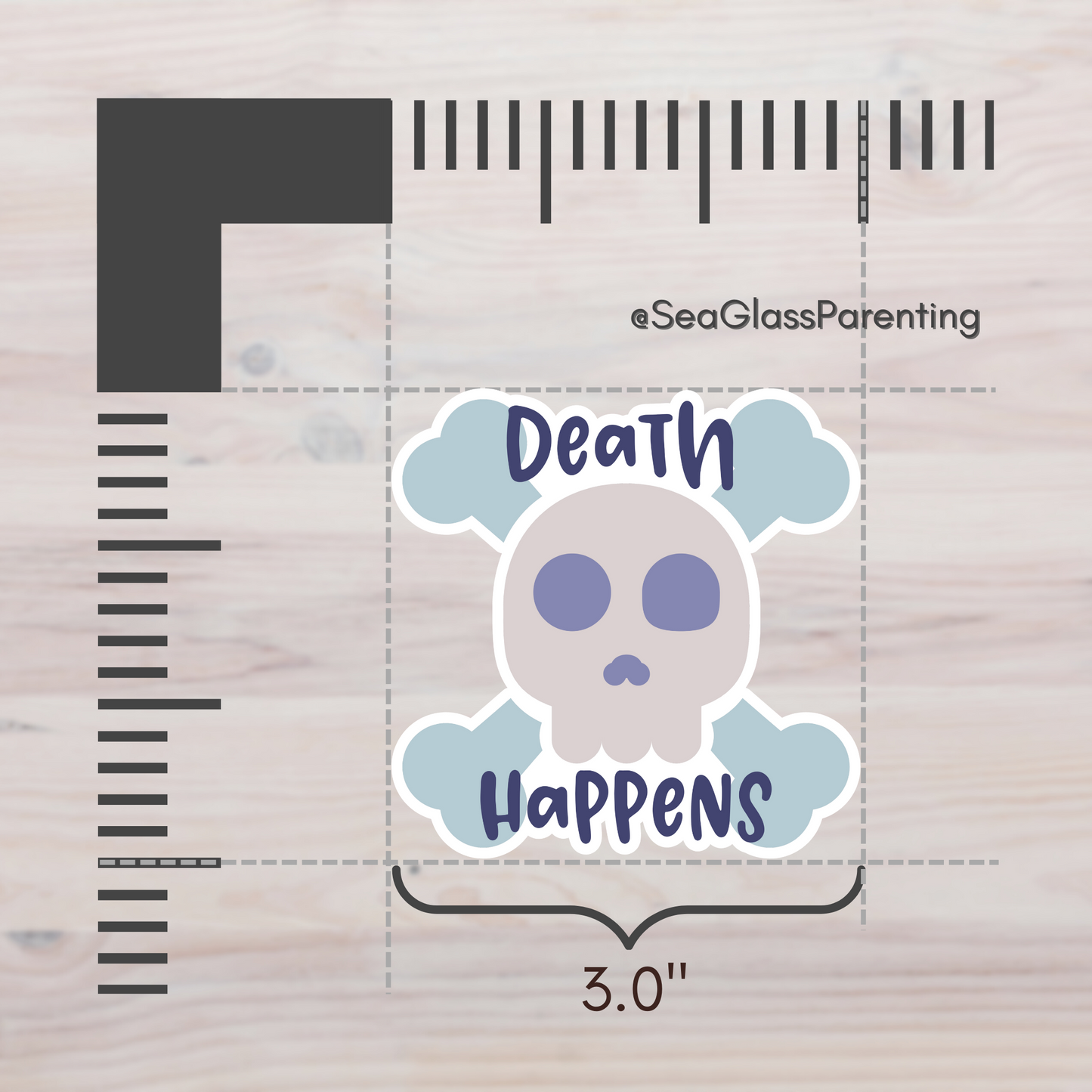 Death Happens w/Cartoon Skull—Death Positivity (vinyl sticker)