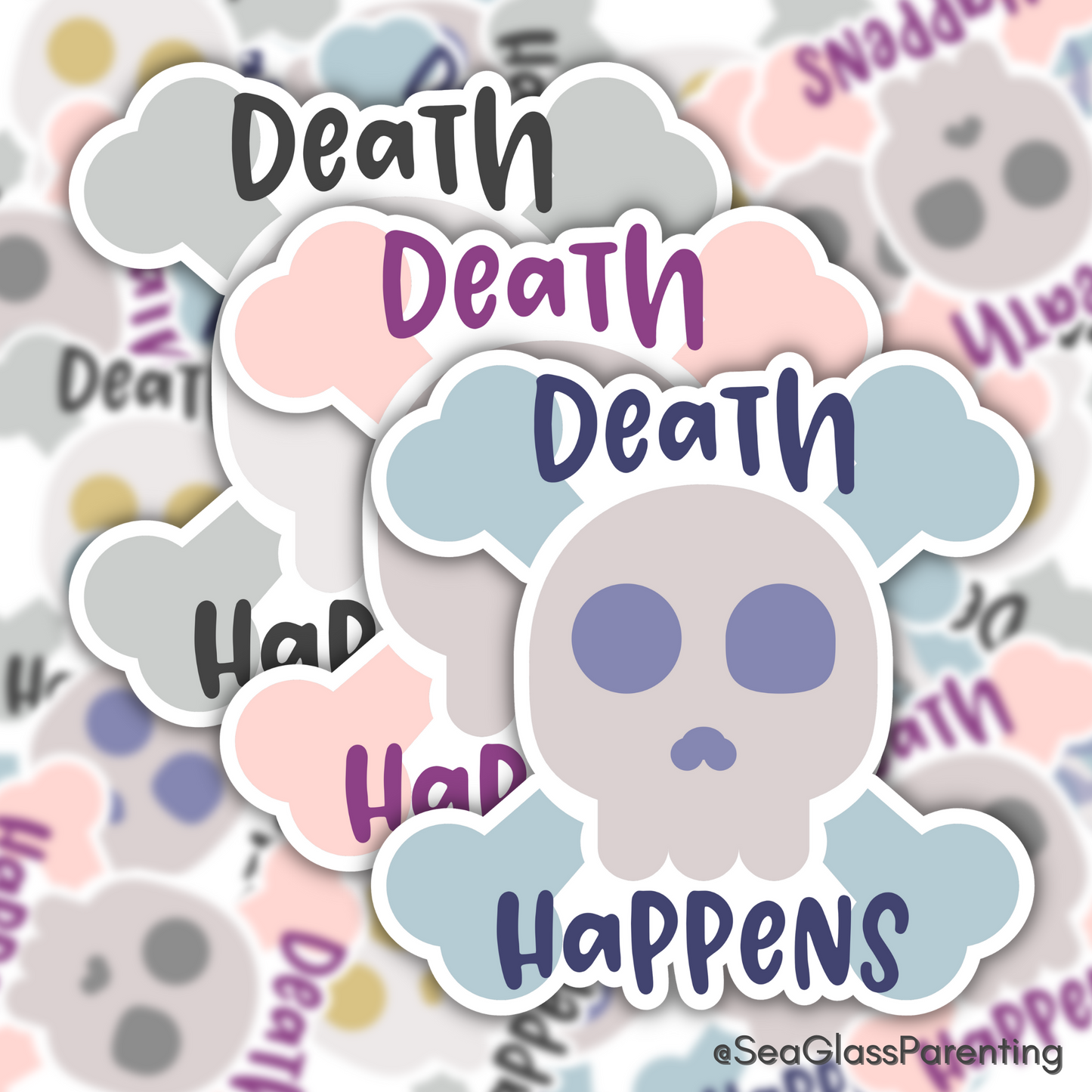 Death Happens w/Cartoon Skull—Death Positivity (vinyl sticker)