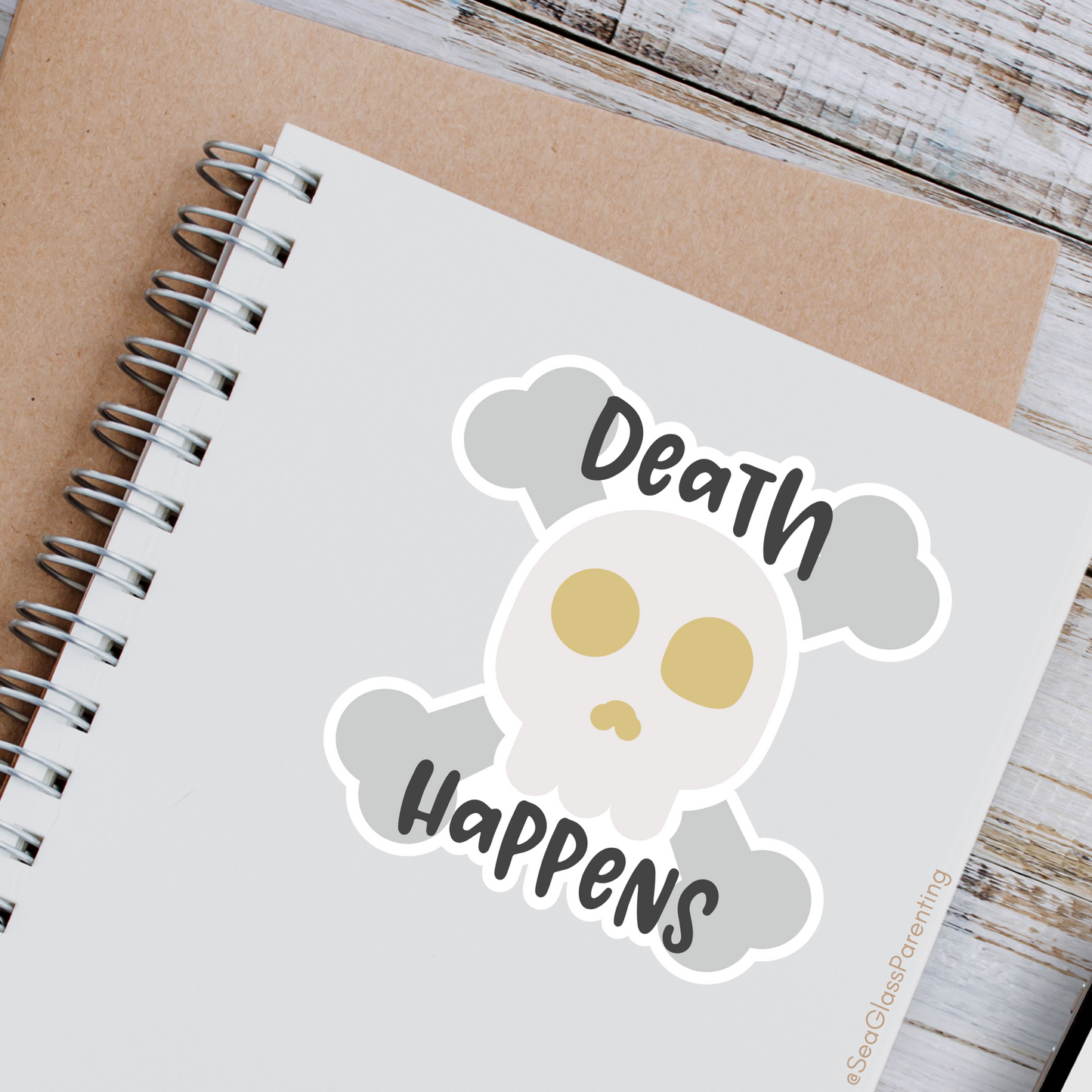 Death Happens w/Cartoon Skull—Death Positivity (vinyl sticker)