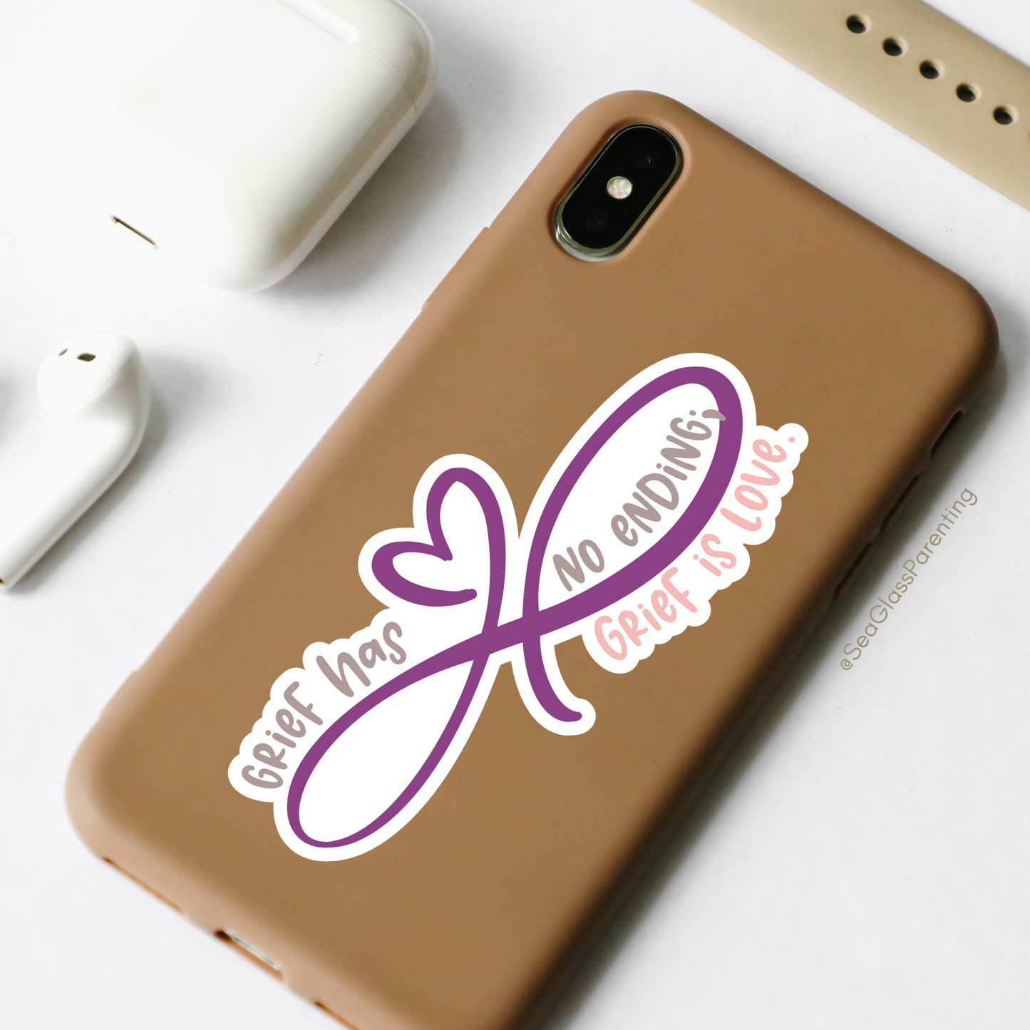 Grief has no Ending; Grief is Love—Grief Awareness and Education (vinyl sticker)