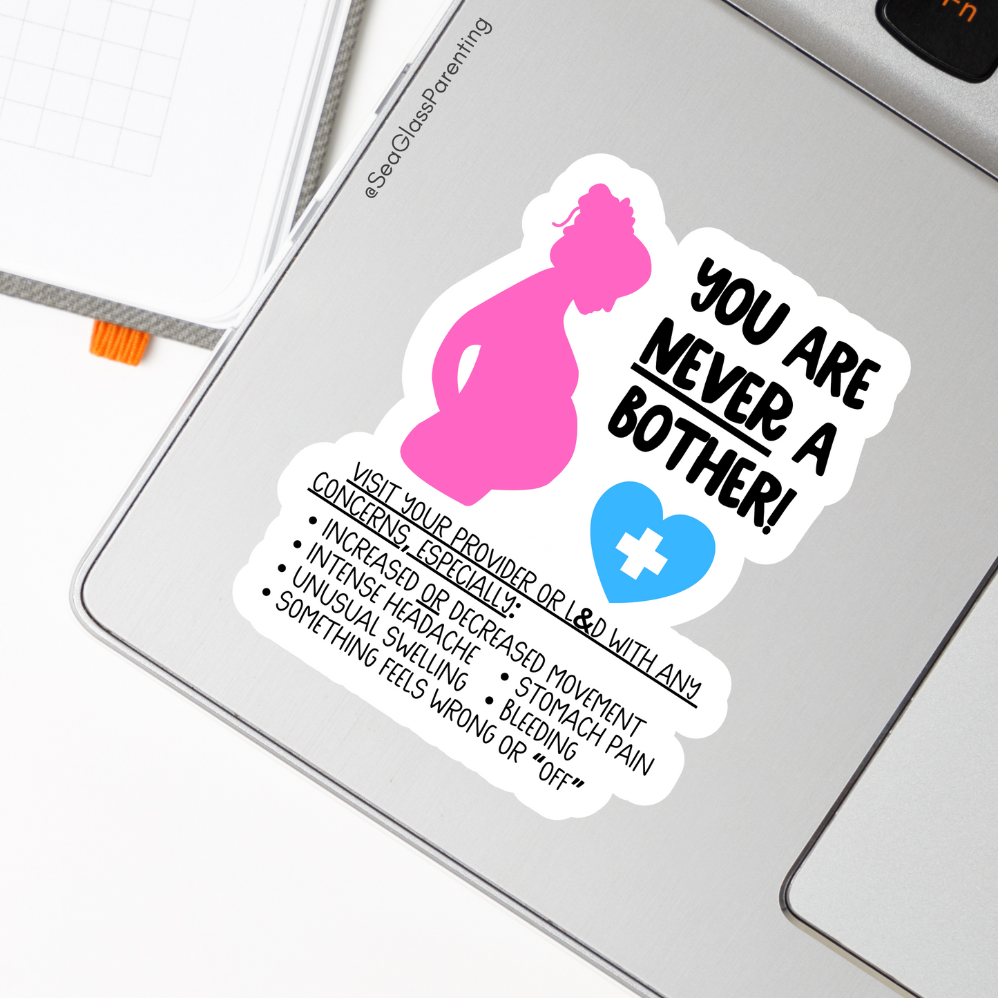 Pregnancy Notes: You are NEVER a Bother—Informed Pregnancy and Stillbirth Prevention (vinyl sticker)