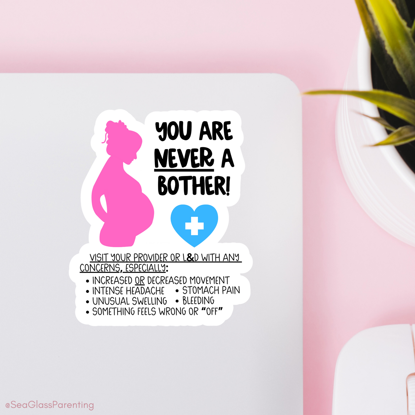 Pregnancy Notes: You are NEVER a Bother—Informed Pregnancy and Stillbirth Prevention (vinyl sticker)