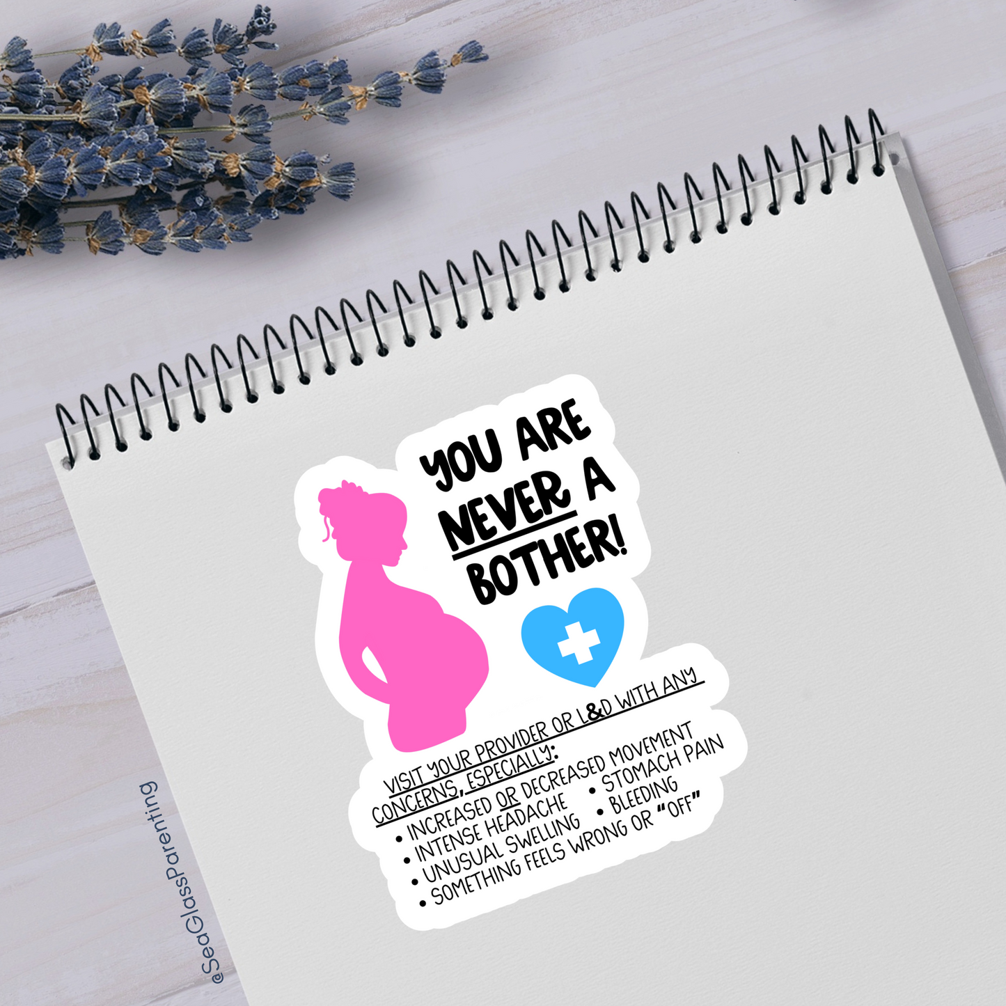 Pregnancy Notes: You are NEVER a Bother—Informed Pregnancy and Stillbirth Prevention (vinyl sticker)