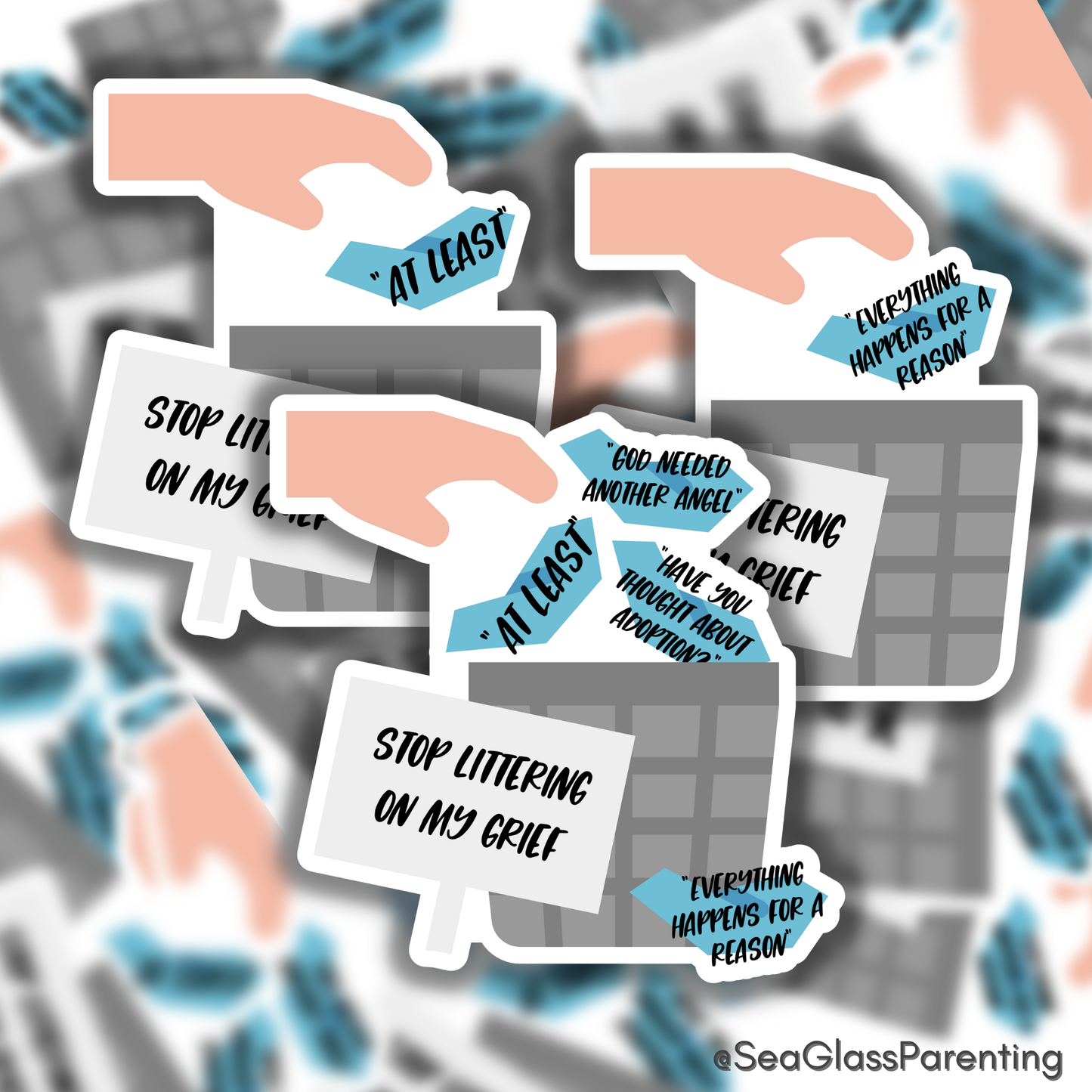 Platitudes in the Trash, Stop Littering on my Grief—Grief Awareness and Education (vinyl sticker)