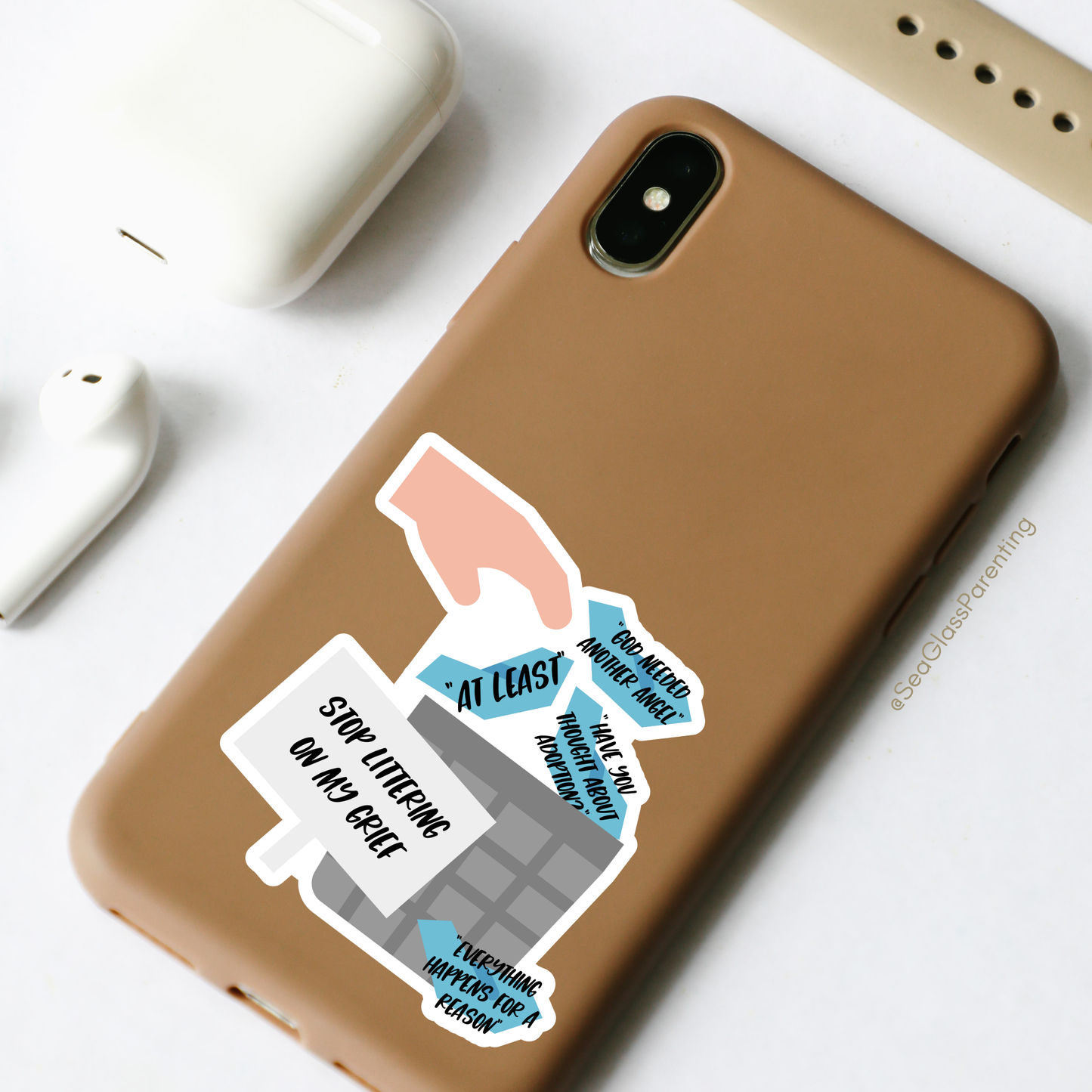 Platitudes in the Trash, Stop Littering on my Grief—Grief Awareness and Education (vinyl sticker)