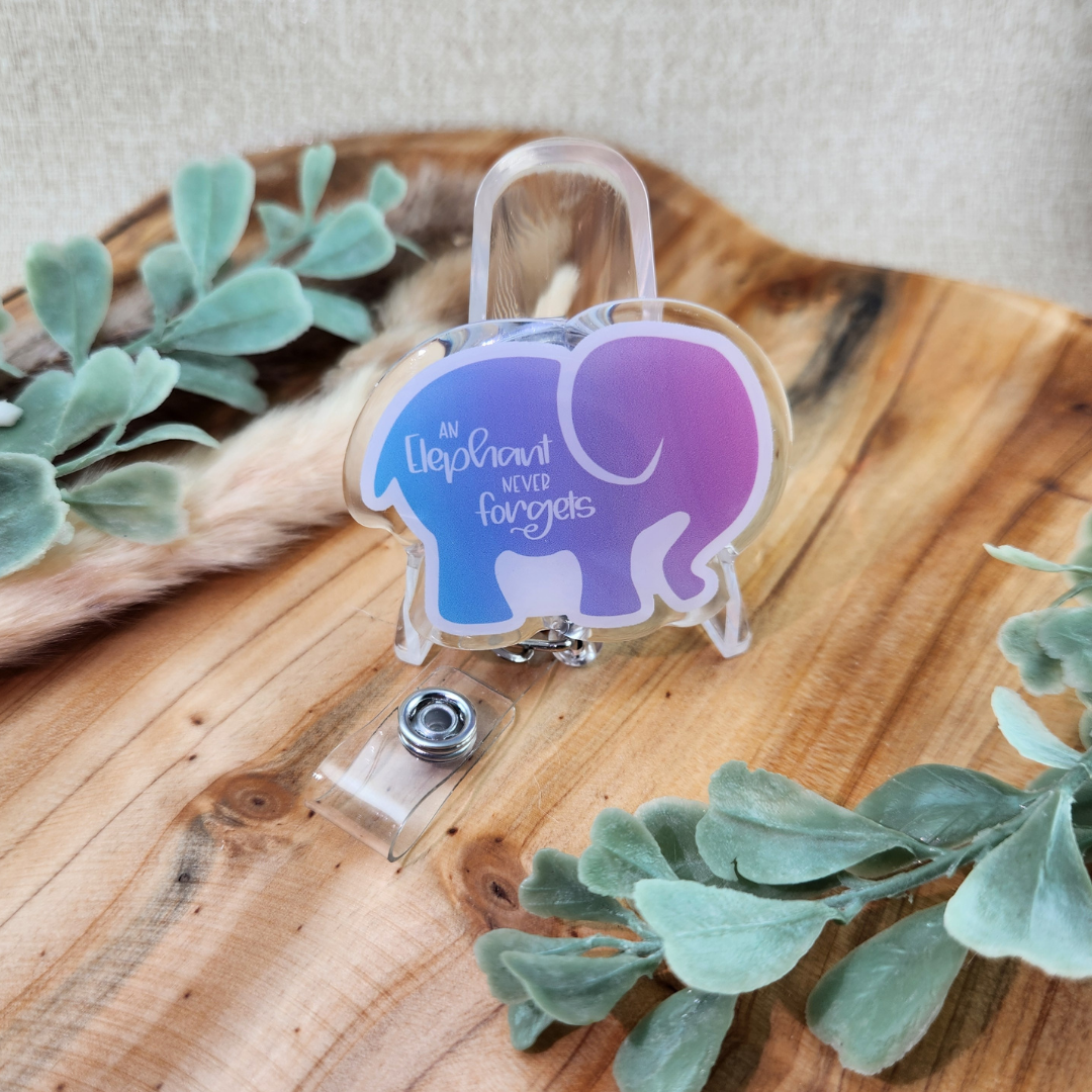 Simple Elephant Never Forgets; Text inside Simple Elephant Outline—Baby Loss Remembrance (badge reel)