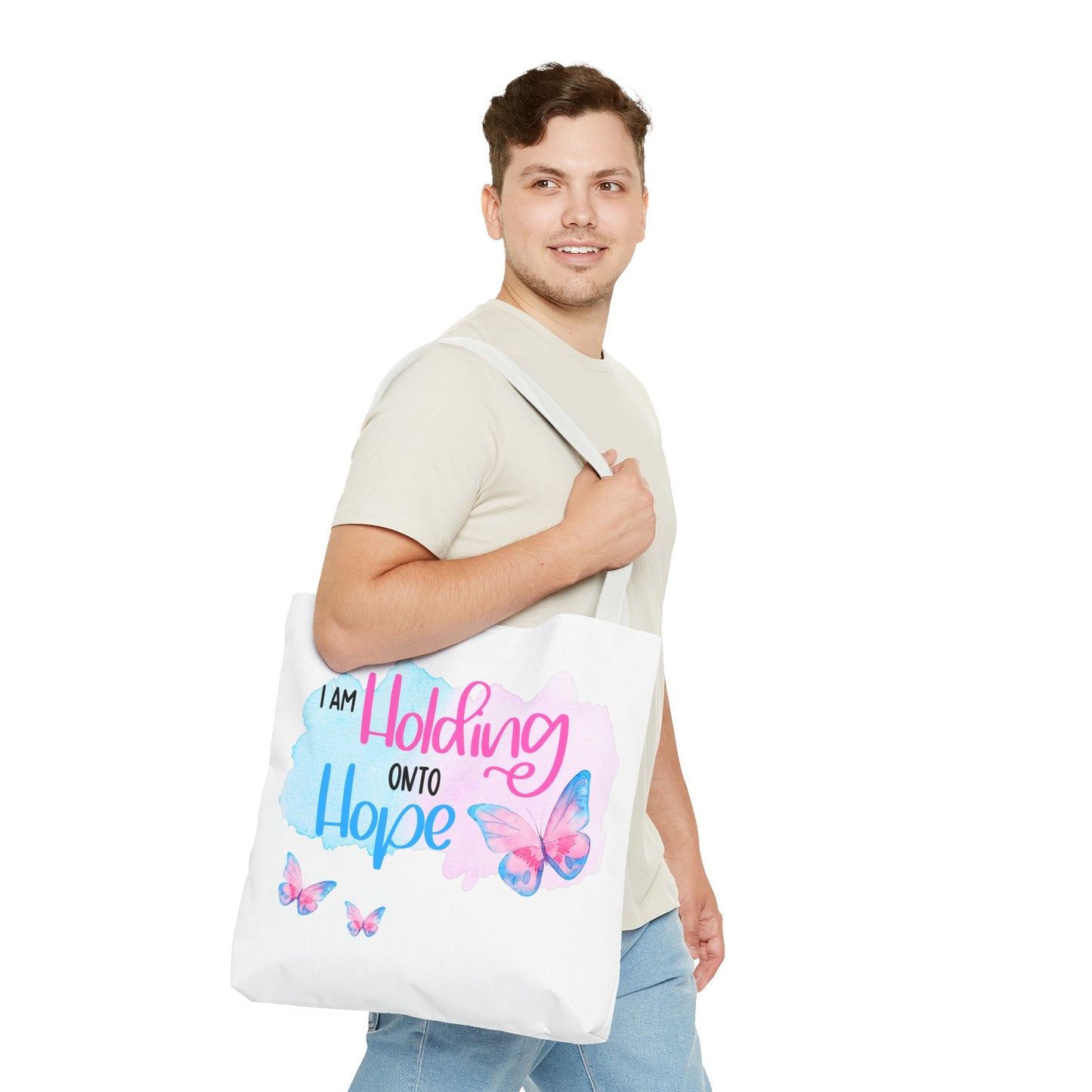 I am Holding onto Hope with Butterfly—Life after Pregnancy Loss (poly tote bag)