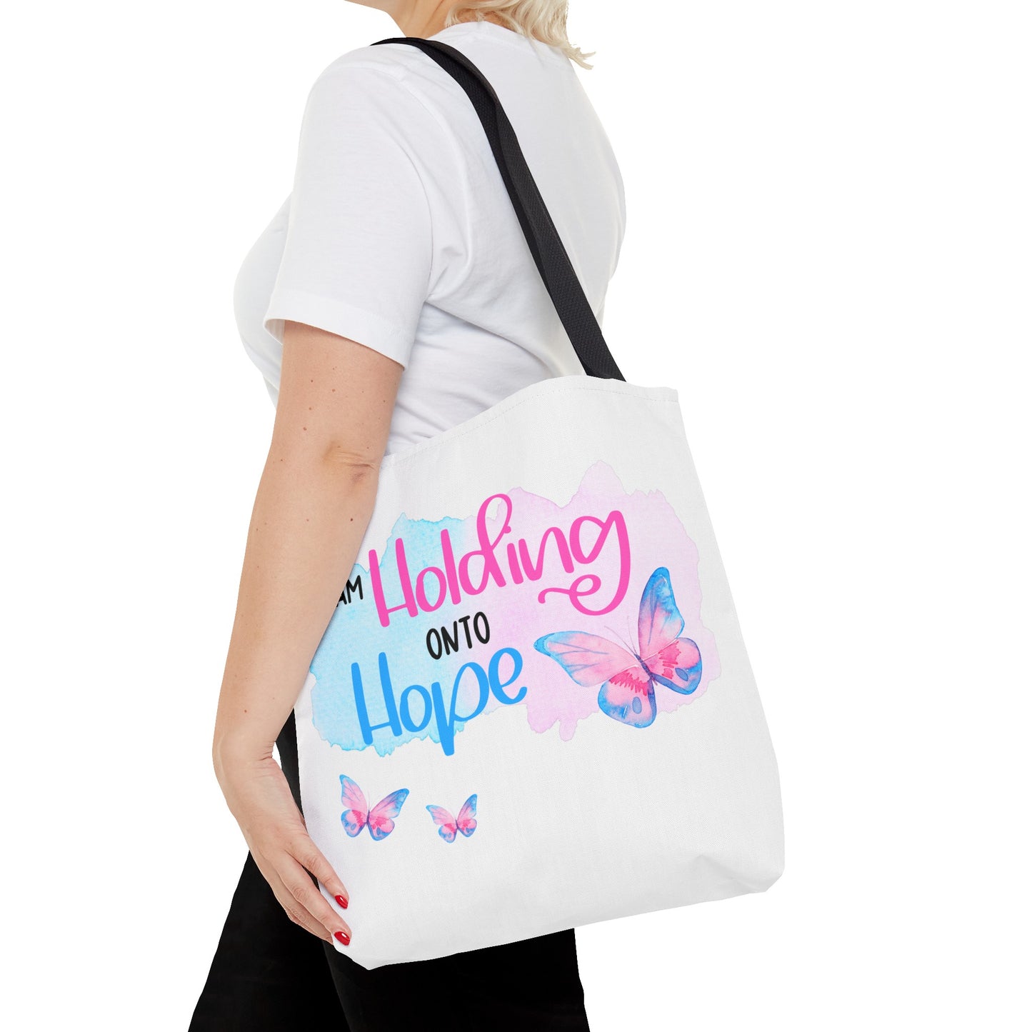 I am Holding onto Hope with Butterfly—Life after Pregnancy Loss (poly tote bag)