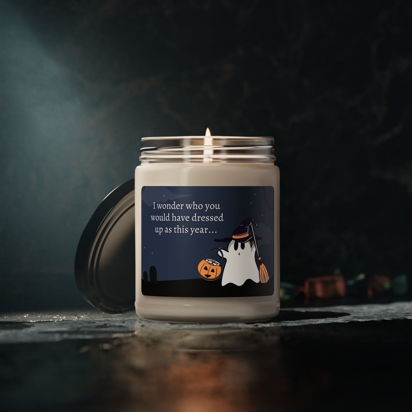 Pumpkin w/Ghost, I Wonder Who you Would Have Dressed Up as This Year—Baby Loss Remembrance (9 oz soy candle)