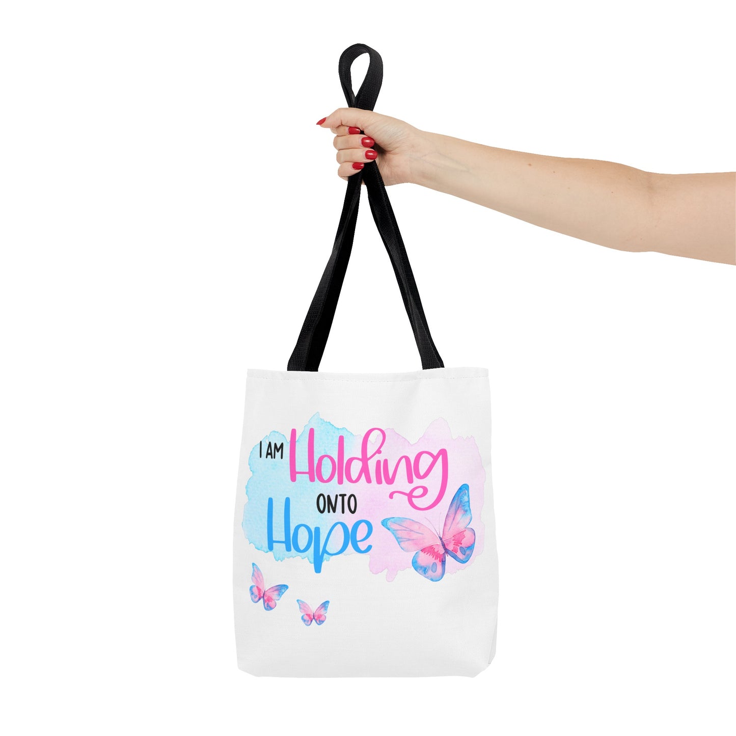 I am Holding onto Hope with Butterfly—Life after Pregnancy Loss (poly tote bag)