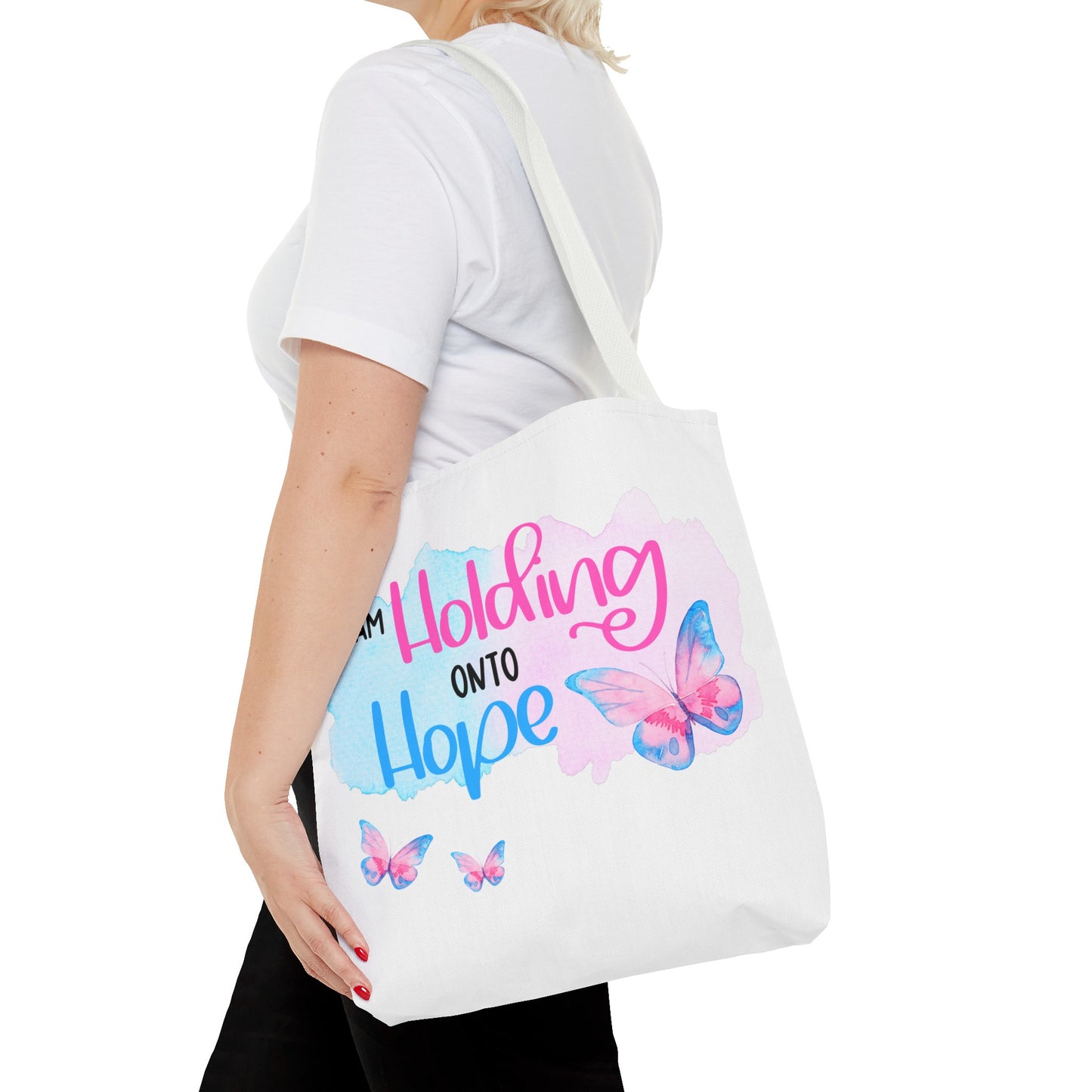 I am Holding onto Hope with Butterfly—Life after Pregnancy Loss (poly tote bag)