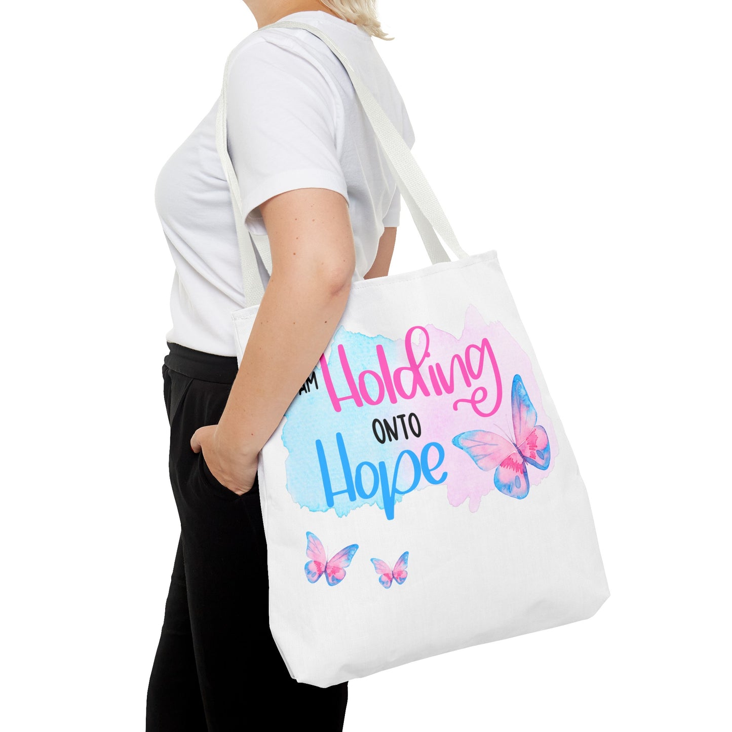 I am Holding onto Hope with Butterfly—Life after Pregnancy Loss (poly tote bag)