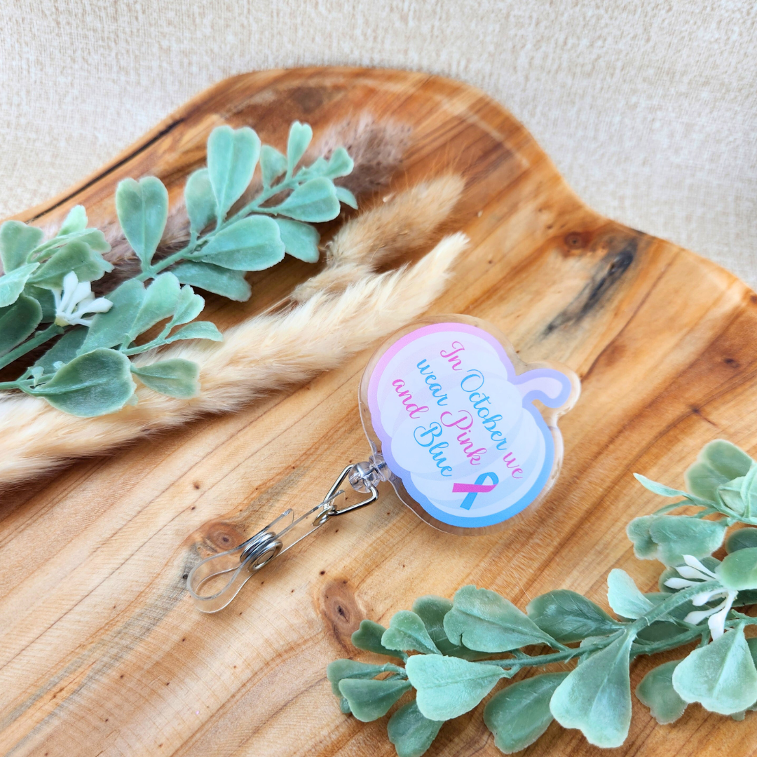White Pumpkin In October we wear Pink and Blue—Baby Loss Awareness (badge reel)