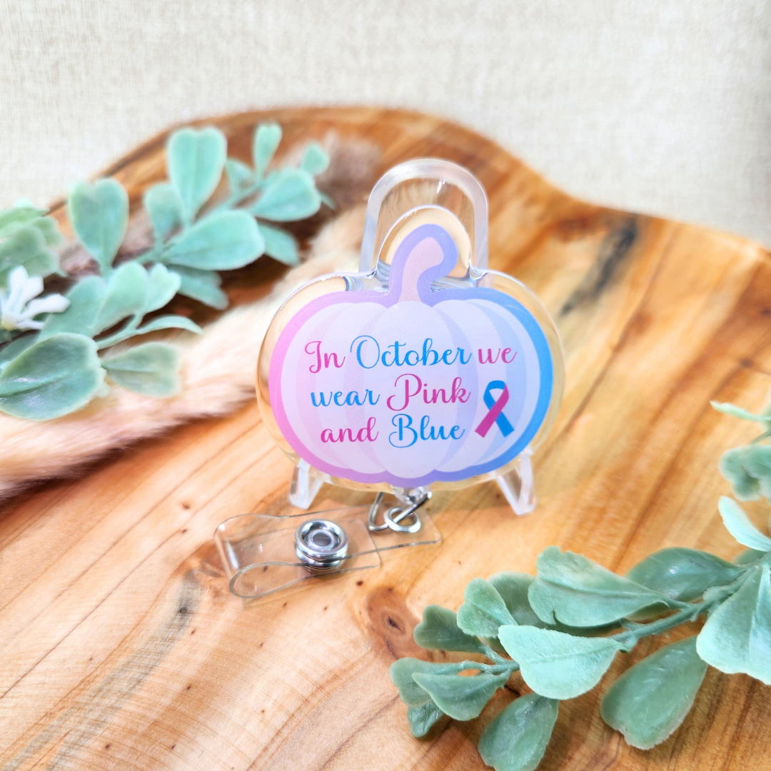 White Pumpkin In October we wear Pink and Blue—Baby Loss Awareness (badge reel)