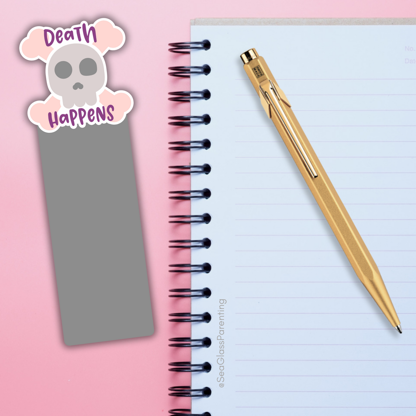 Death Happens Cartoon Skull—Death Positivity (laminated bookmark)