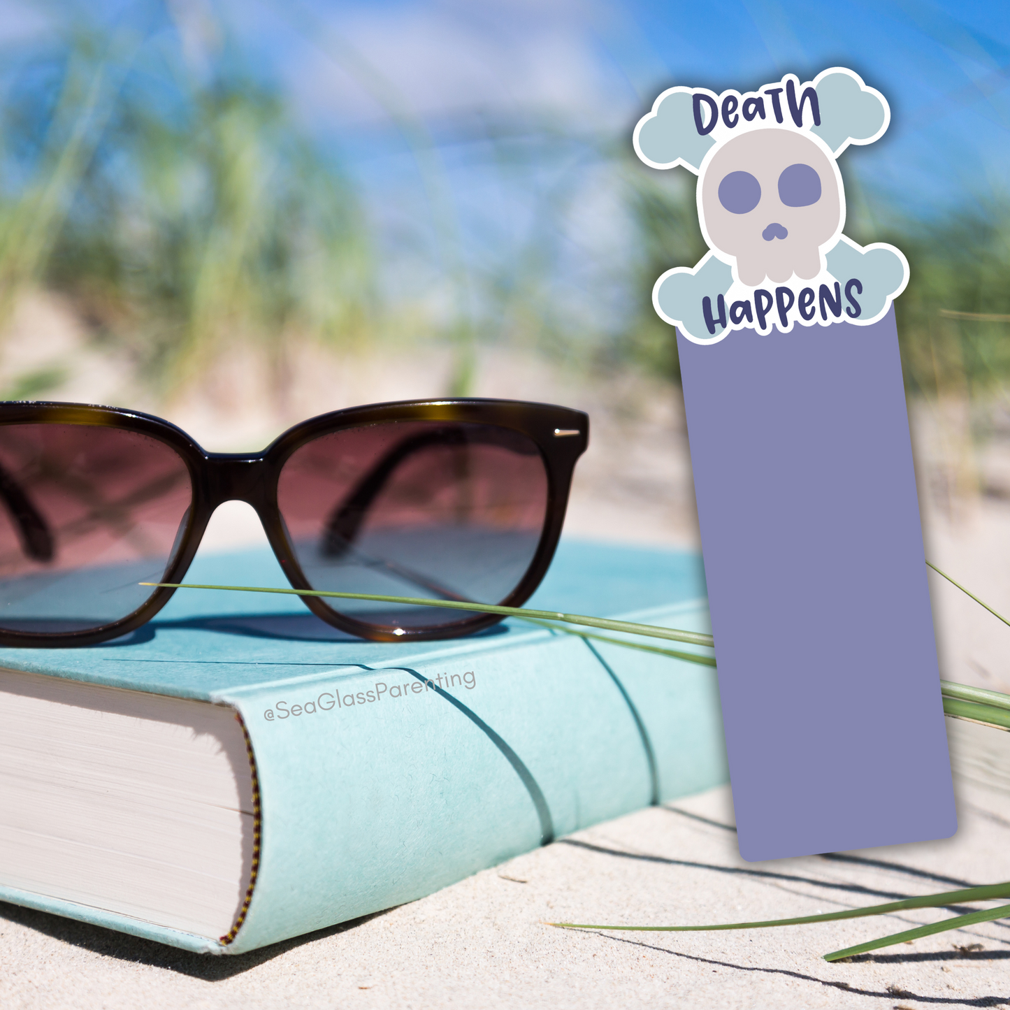 Death Happens Cartoon Skull—Death Positivity (laminated bookmark)