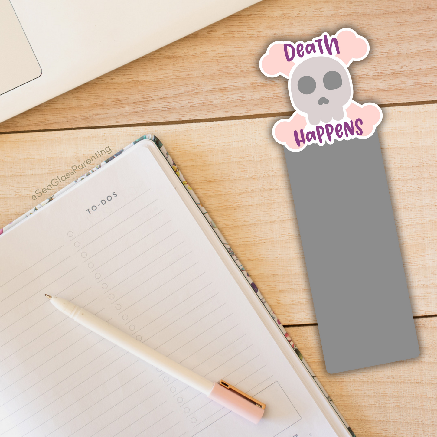 Death Happens Cartoon Skull—Death Positivity (laminated bookmark)