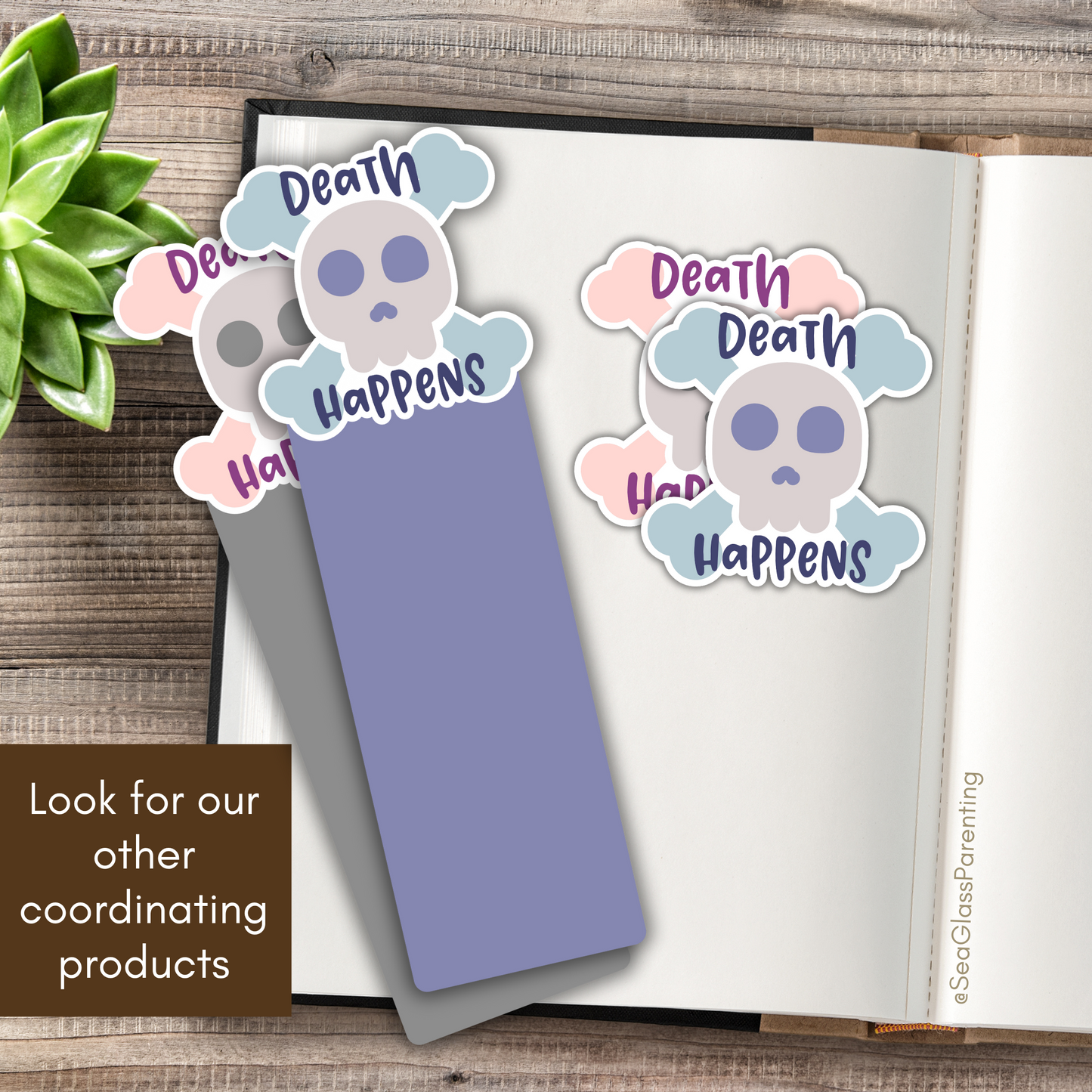 Death Happens Cartoon Skull—Death Positivity (laminated bookmark)