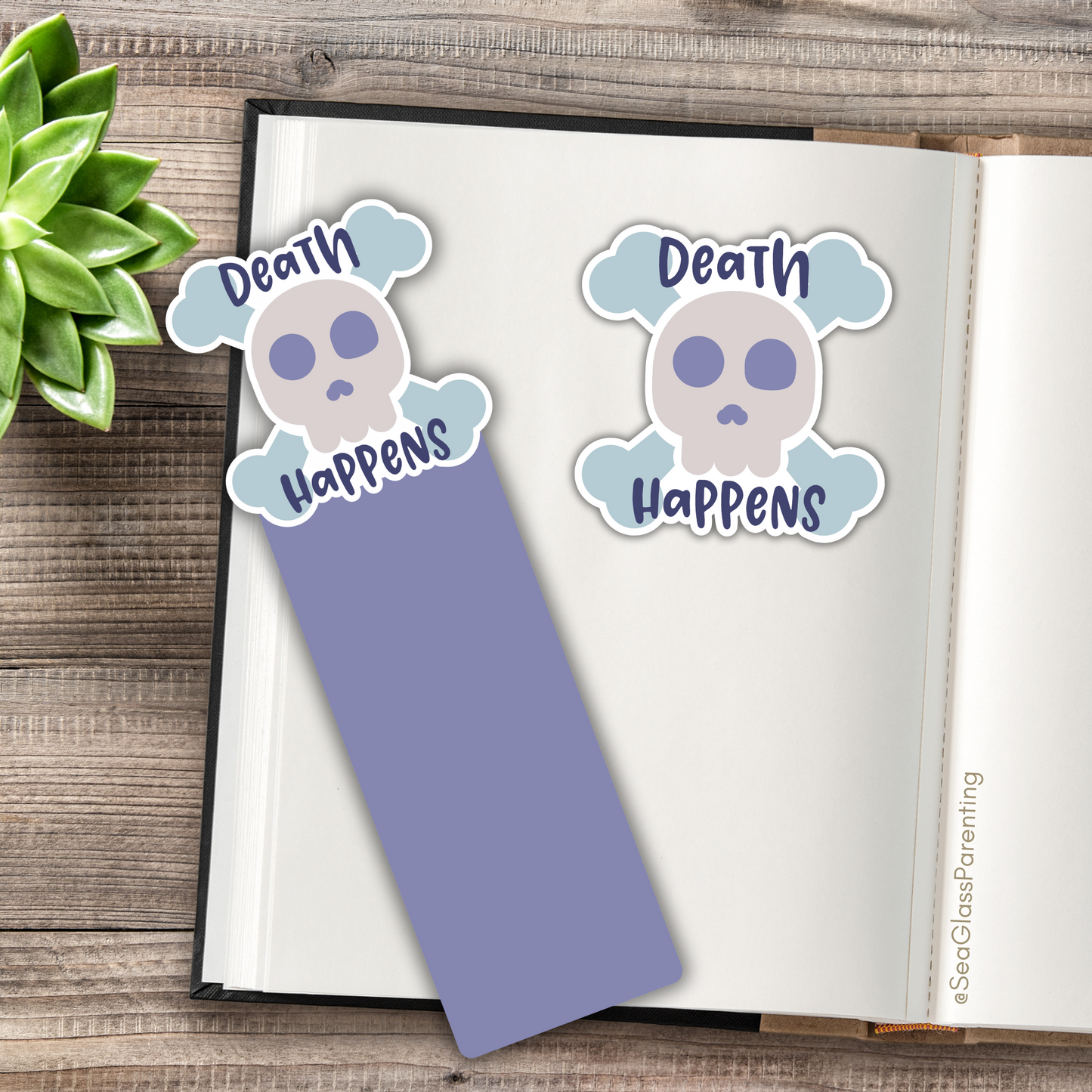 Death Happens Cartoon Skull—Death Positivity (laminated bookmark)