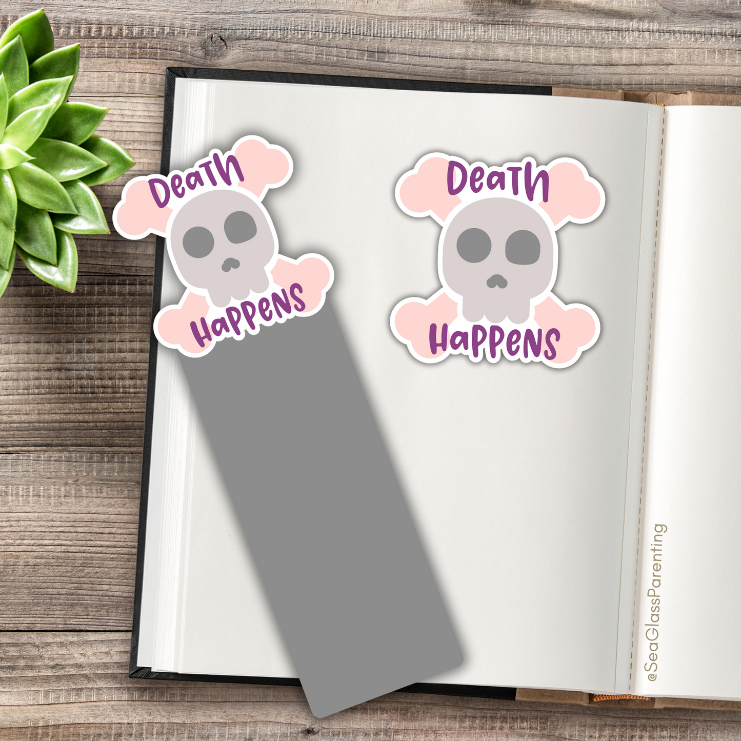 Death Happens Cartoon Skull—Death Positivity (laminated bookmark)