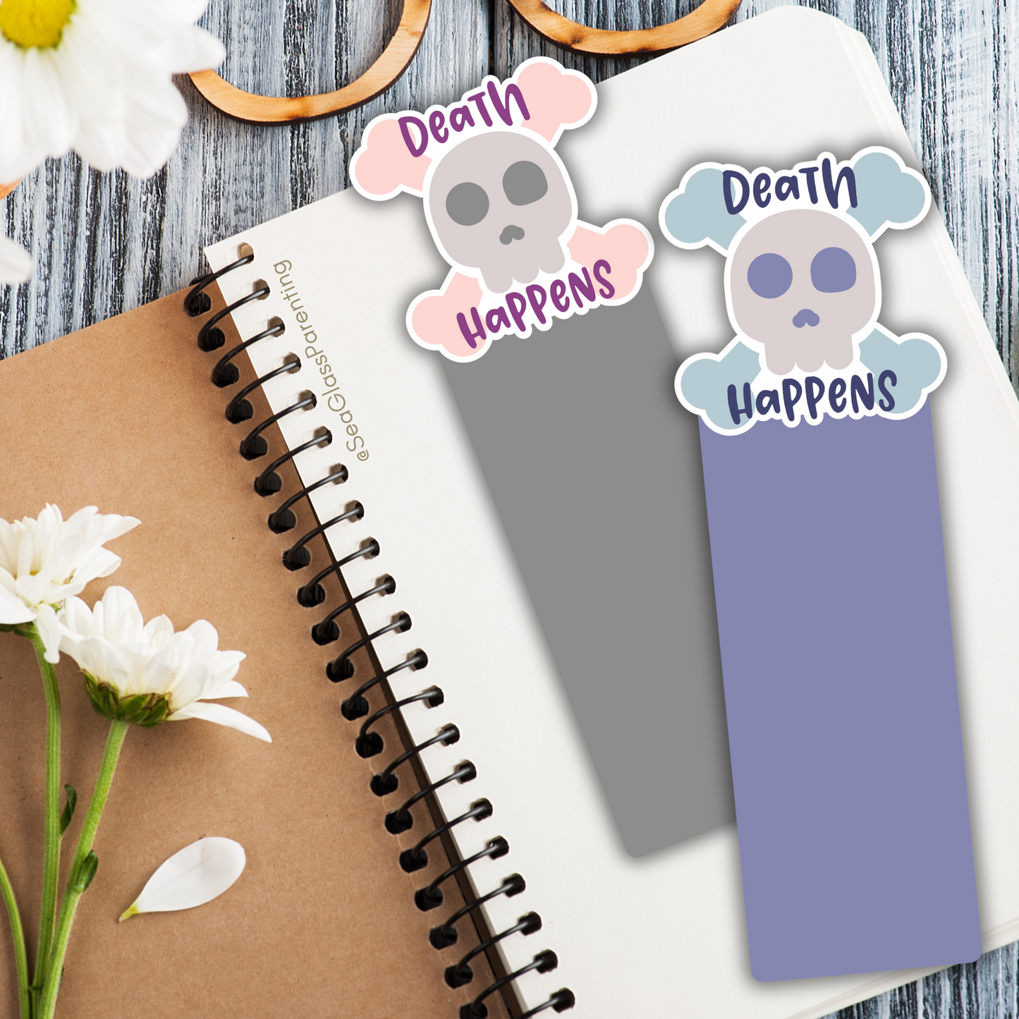 Death Happens Cartoon Skull—Death Positivity (laminated bookmark)