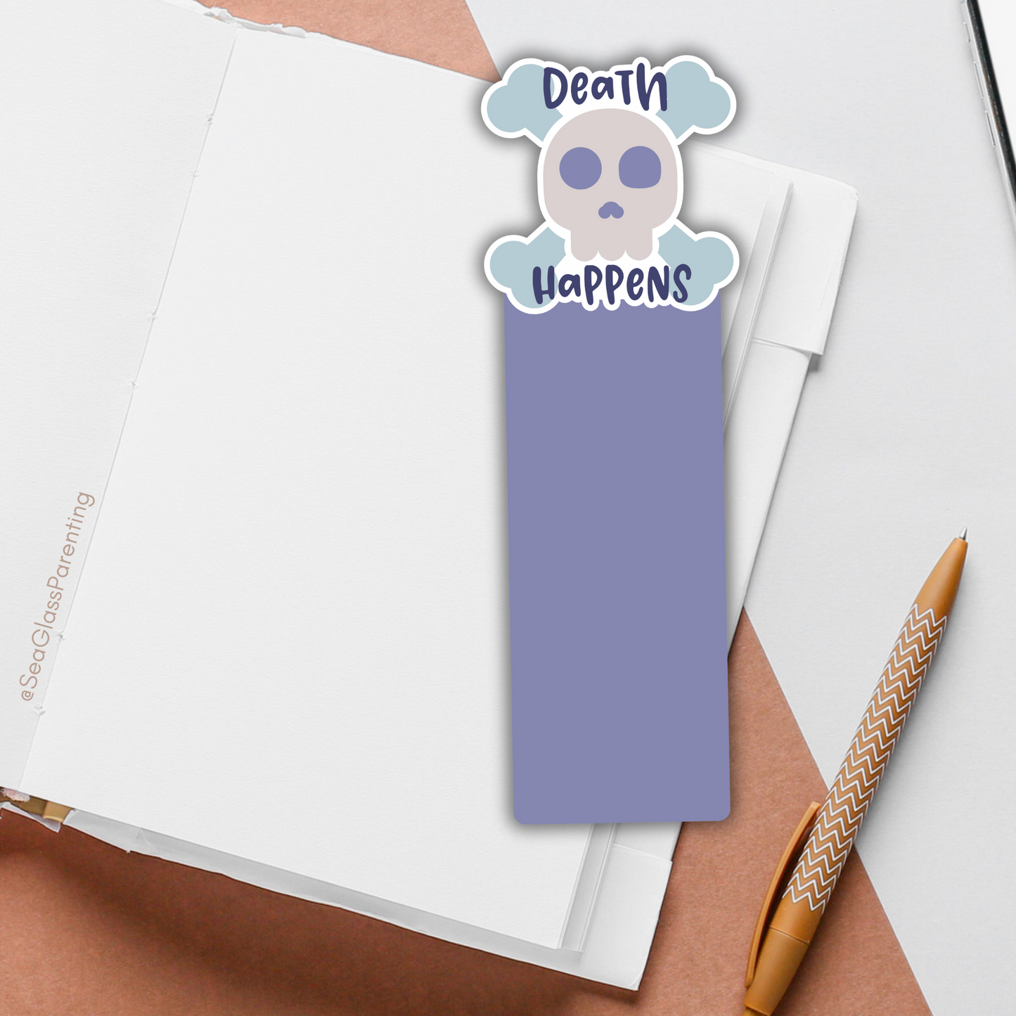 Death Happens Cartoon Skull—Death Positivity (laminated bookmark)