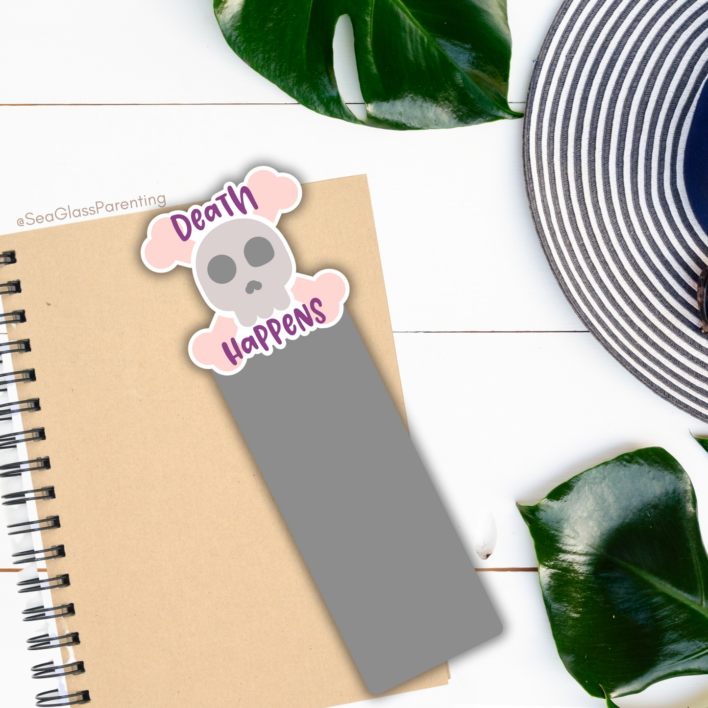 Death Happens Cartoon Skull—Death Positivity (laminated bookmark)