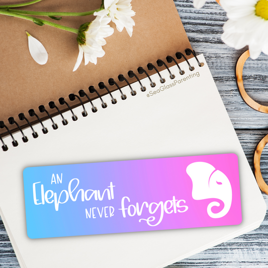 Stylized elephant head never forgets—Baby Loss Remembrance (laminated bookmark)