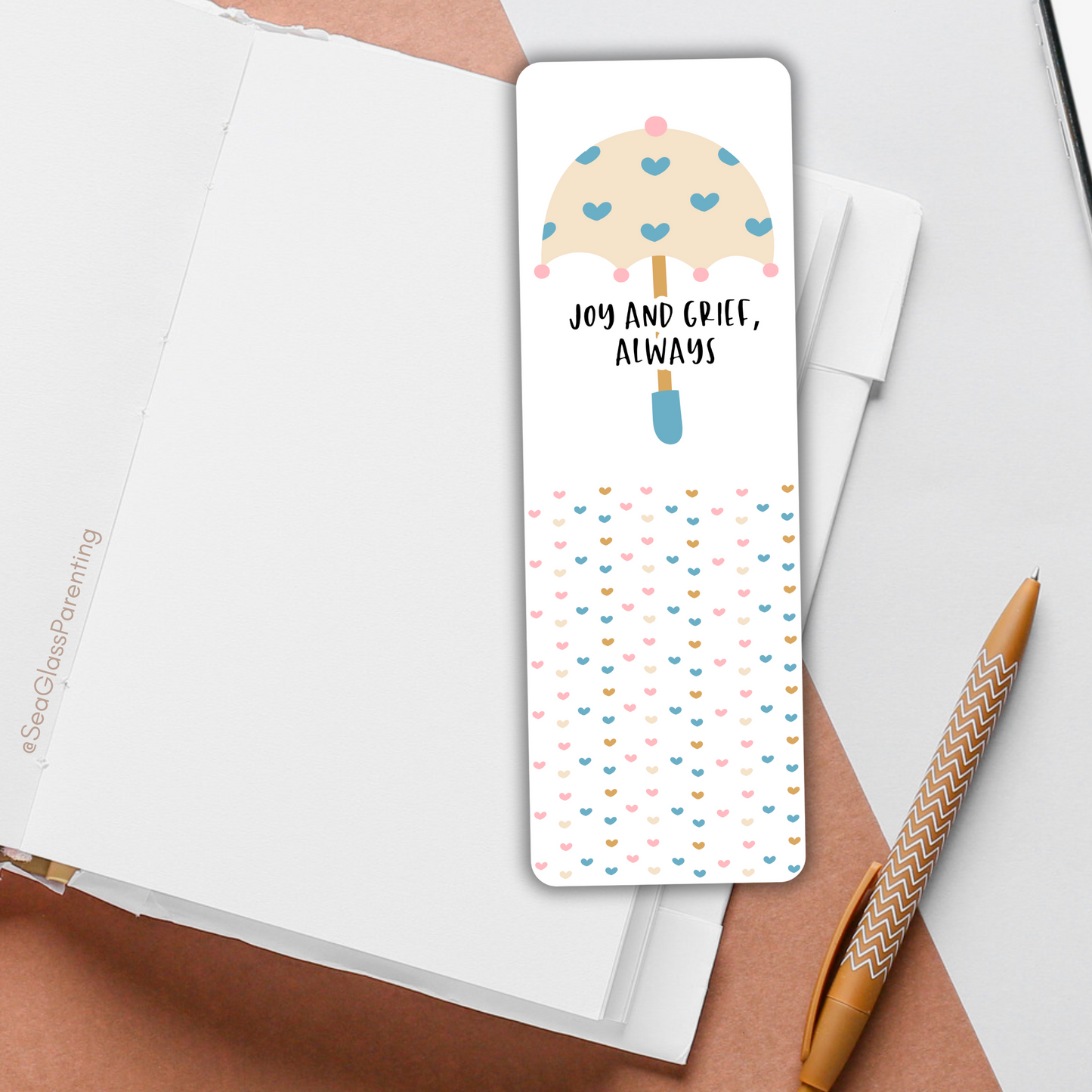 Joy and Grief Always with Umbrella—Grief Awareness and Education (laminated bookmark)