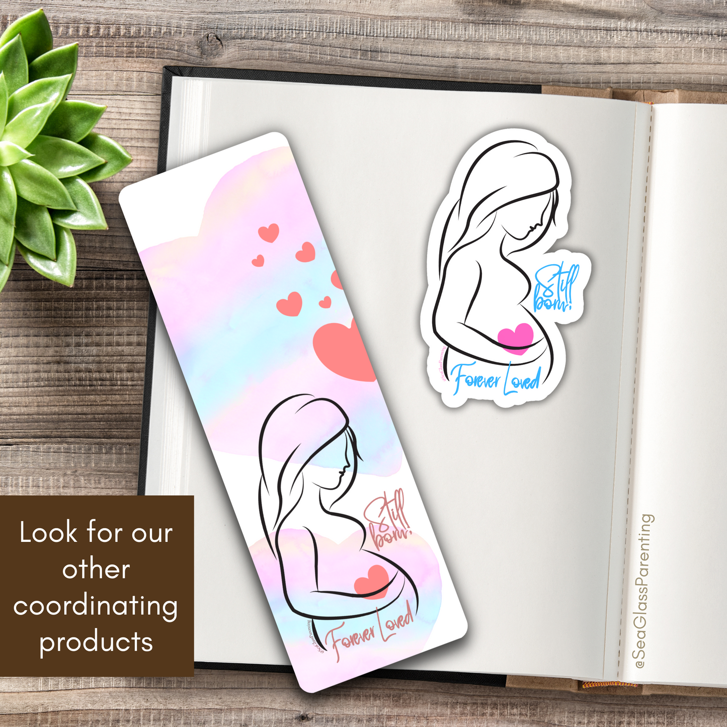 Stillborn; Forever Loved Word Art w/Mama's Pregnant Belly—Baby Loss Remembrance pink blue (laminated bookmark)