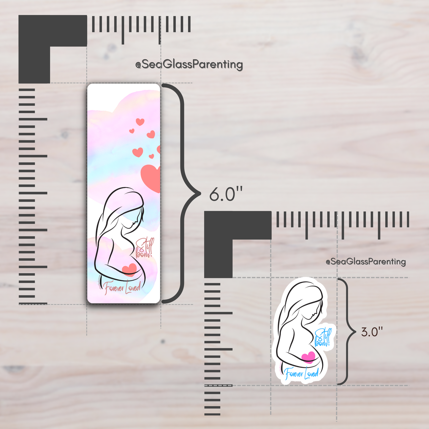 Stillborn; Forever Loved Word Art w/Mama's Pregnant Belly—Baby Loss Remembrance pink blue (laminated bookmark)