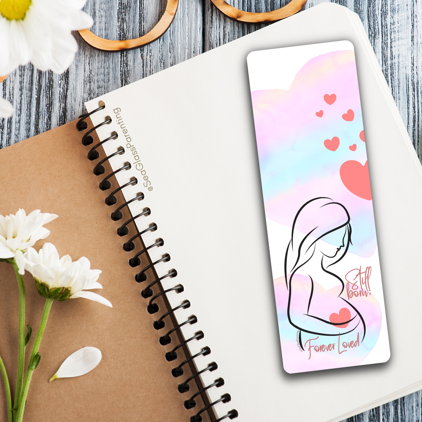 Stillborn; Forever Loved Word Art w/Mama's Pregnant Belly—Baby Loss Remembrance pink blue (laminated bookmark)