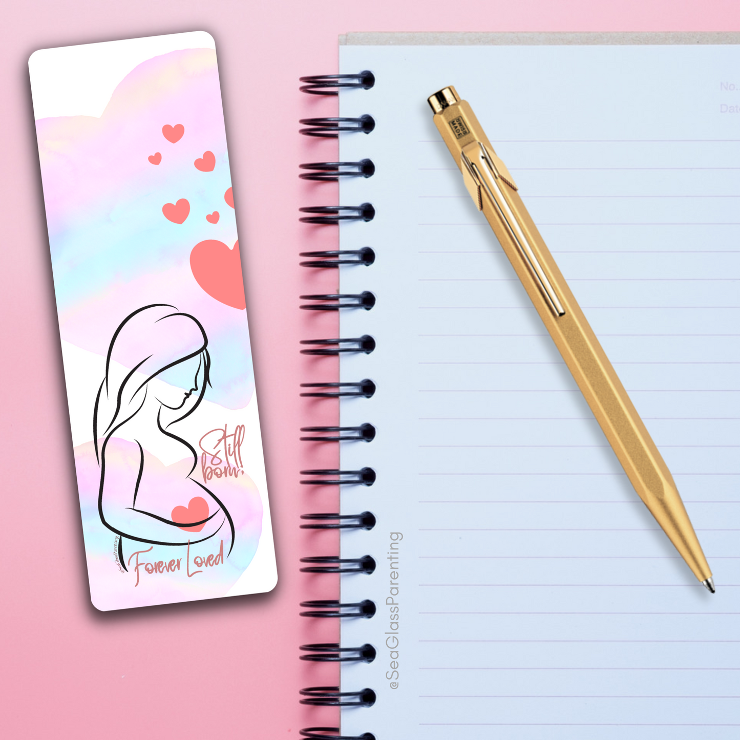 Stillborn; Forever Loved Word Art w/Mama's Pregnant Belly—Baby Loss Remembrance pink blue (laminated bookmark)