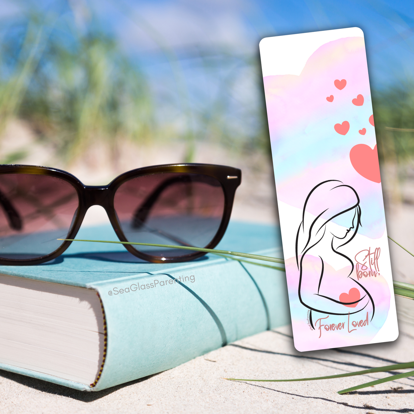 Stillborn; Forever Loved Word Art w/Mama's Pregnant Belly—Baby Loss Remembrance pink blue (laminated bookmark)