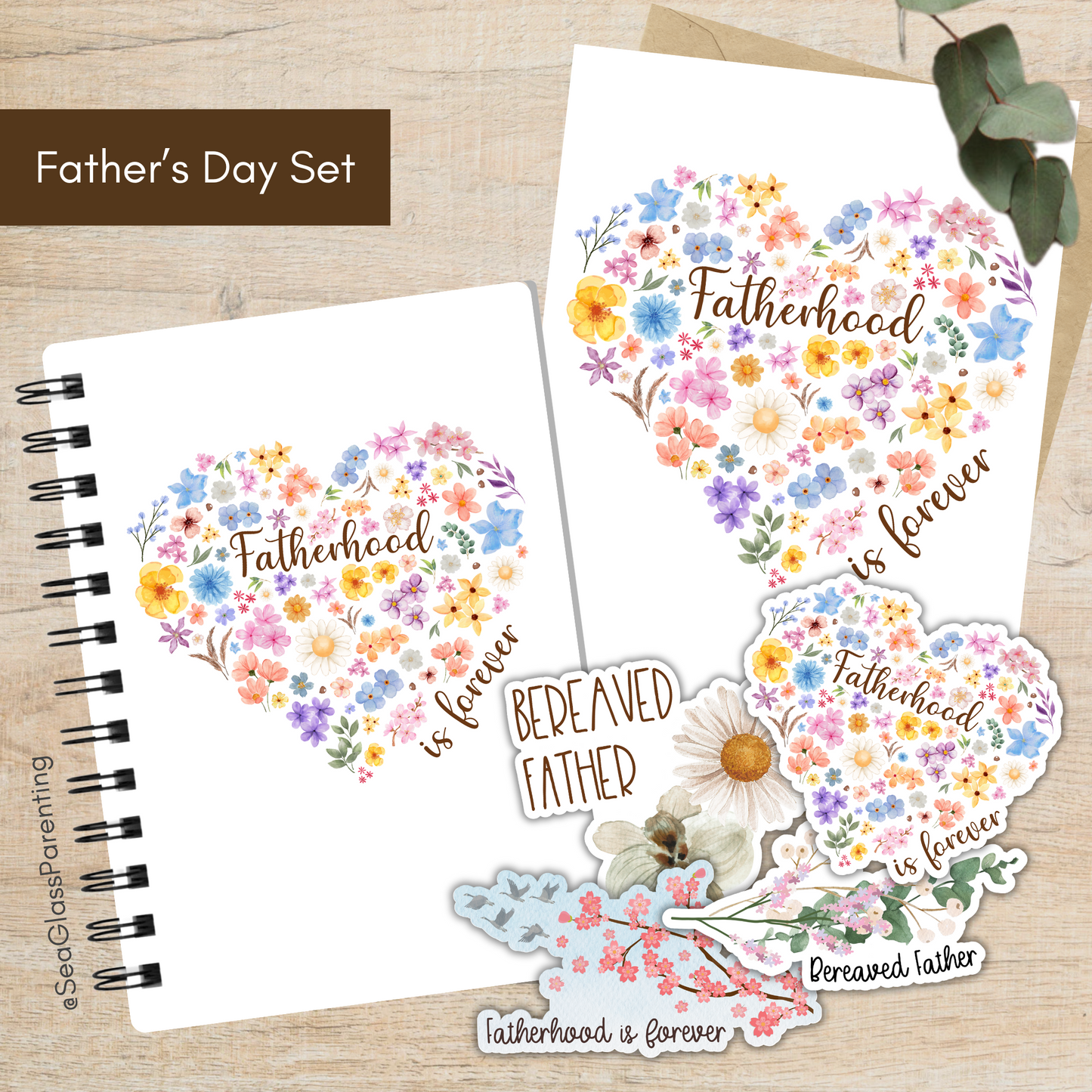 Floral Heart Motherhood/Fatherhood is Forever—Mother's Day, Father's Day (gift set)