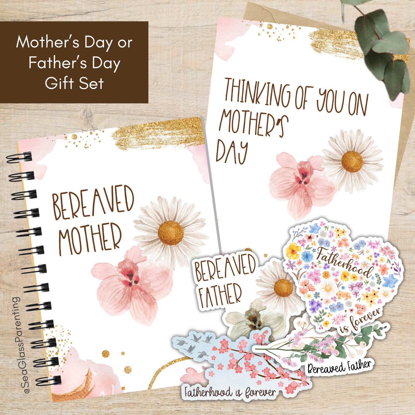 Gold Florals Motherhood/Fatherhood is Forever—Mother's Day/Father's Day (gift set)