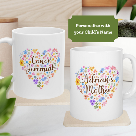 Floral Heart Personalized w/Child's Name—Baby Loss Remembrance (ceramic coffee mug)