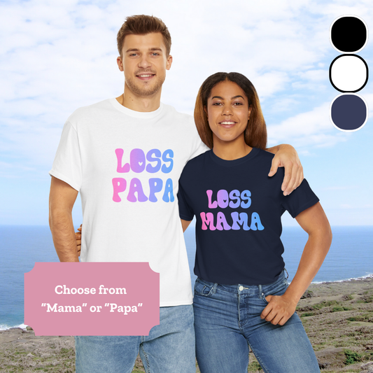 Loss Mama/Papa w/Bubble Heart Text—I'm a Bereaved Parent (unisex t-shirt)