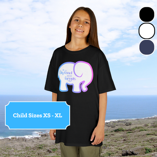 Simple Elephant Never Forgets—Baby Loss Remembrance (unisex child's t-shirt)