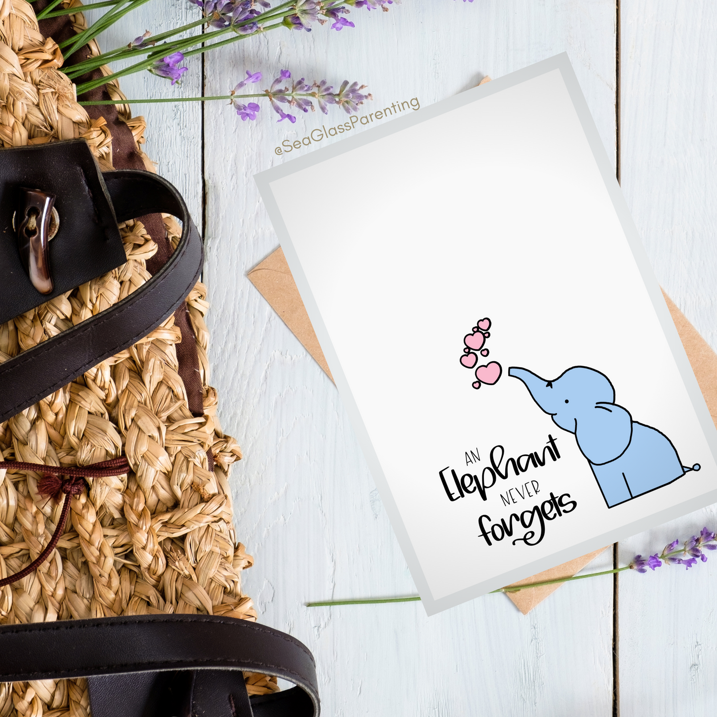 An Elephant Never Forgets with cartoon elephant—Baby loss sympathy & remembrance (greeting card)