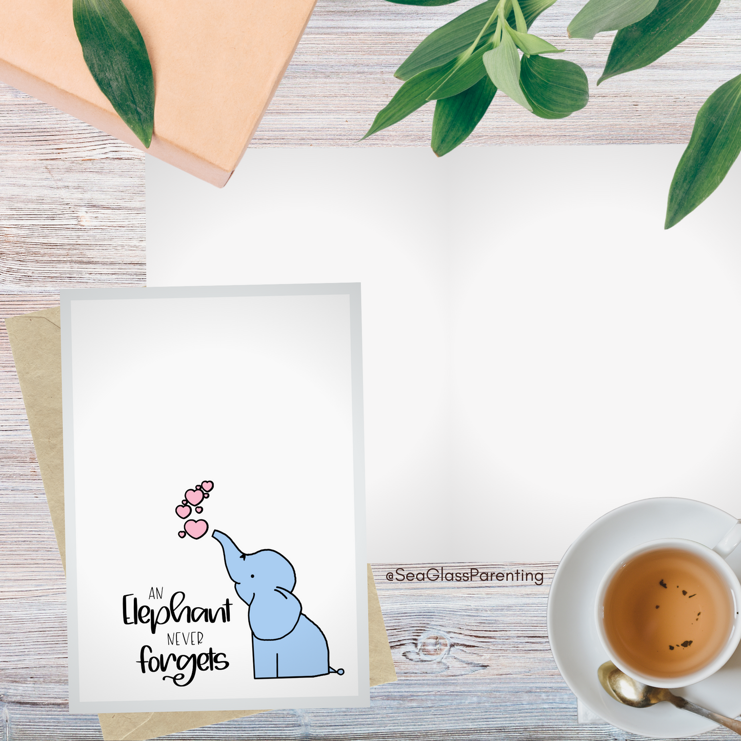 An Elephant Never Forgets with cartoon elephant—Baby loss sympathy & remembrance (greeting card)