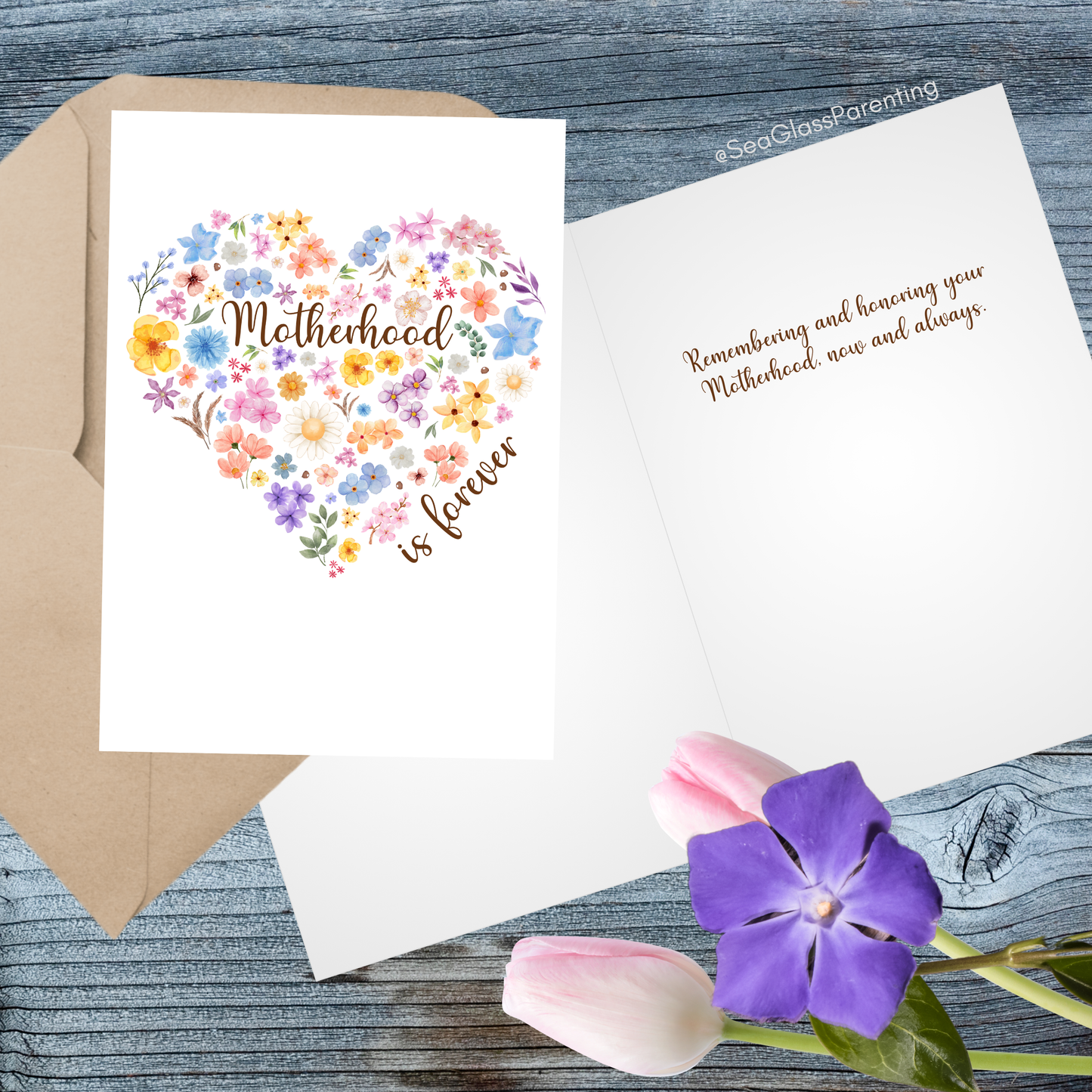 Floral Heart Motherhood/Fatherhood is Forever—Mother's Day, Father's Day (greeting card)