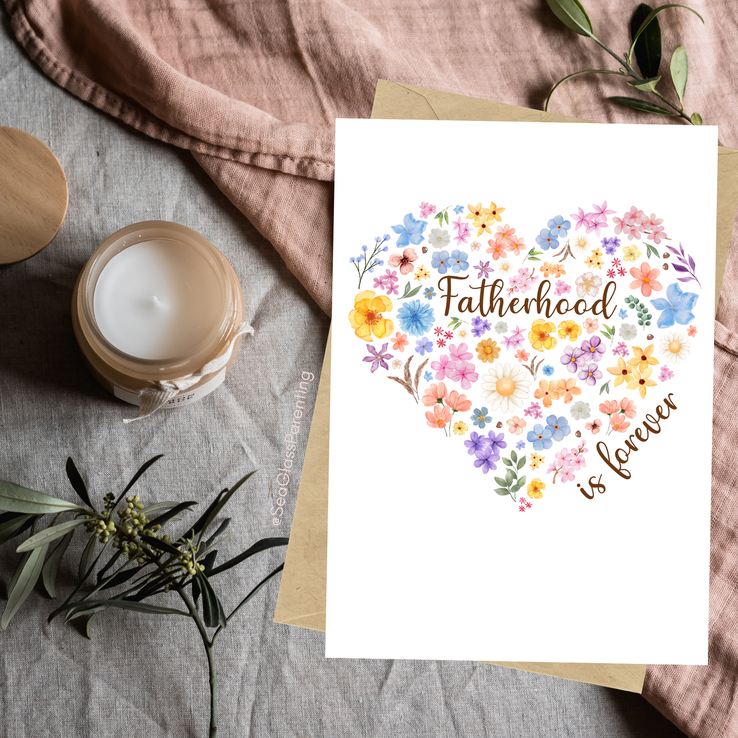 Floral Heart Motherhood/Fatherhood is Forever—Mother's Day, Father's Day (greeting card)