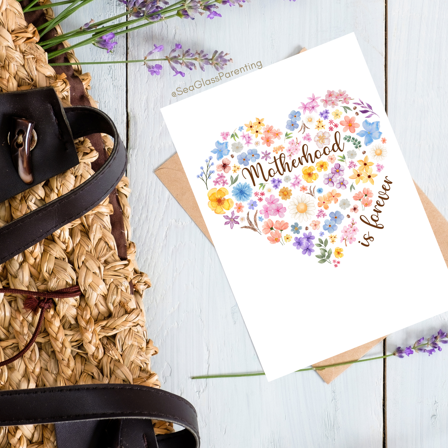 Floral Heart Motherhood/Fatherhood is Forever—Mother's Day, Father's Day (greeting card)