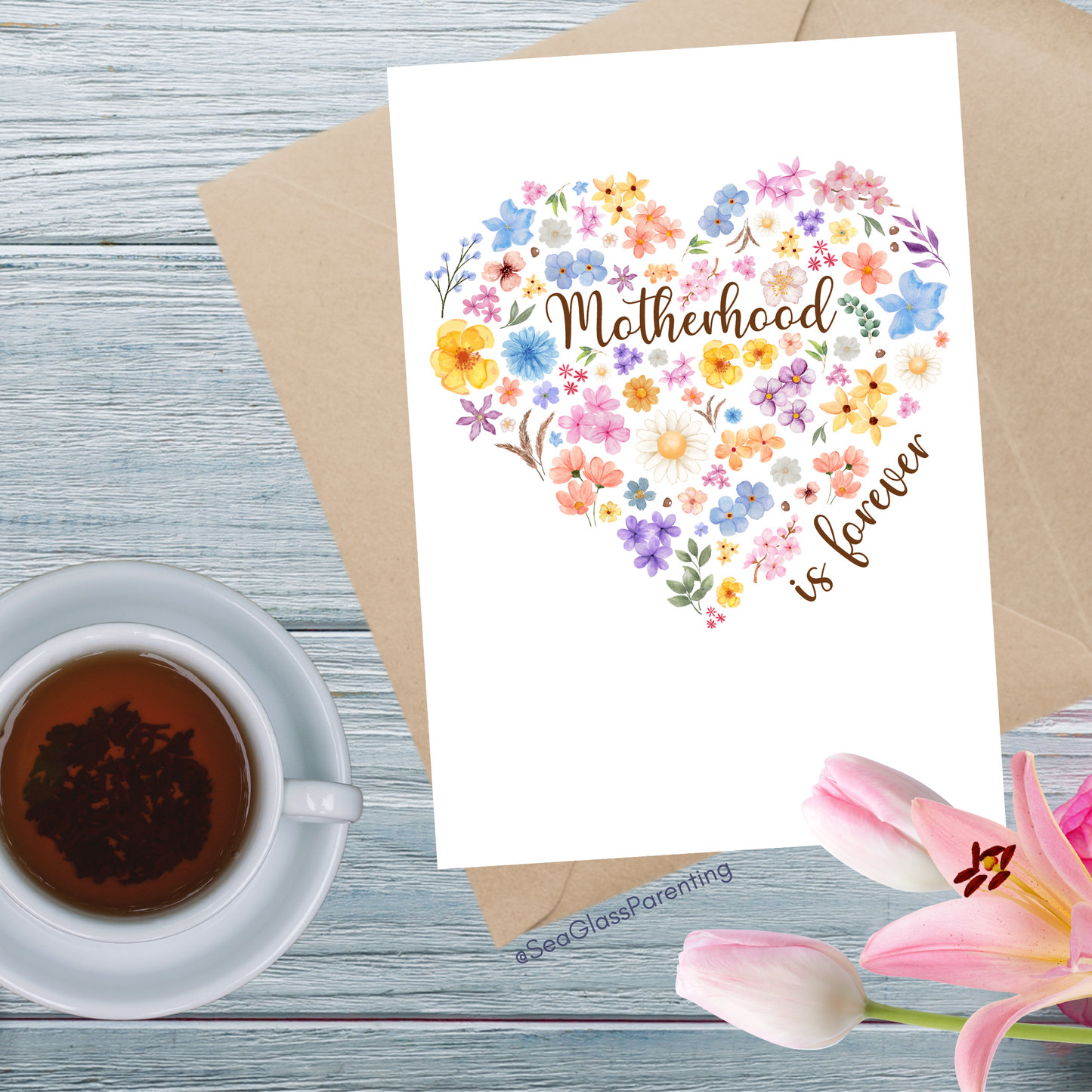 Floral Heart Motherhood/Fatherhood is Forever—Mother's Day, Father's Day (greeting card)