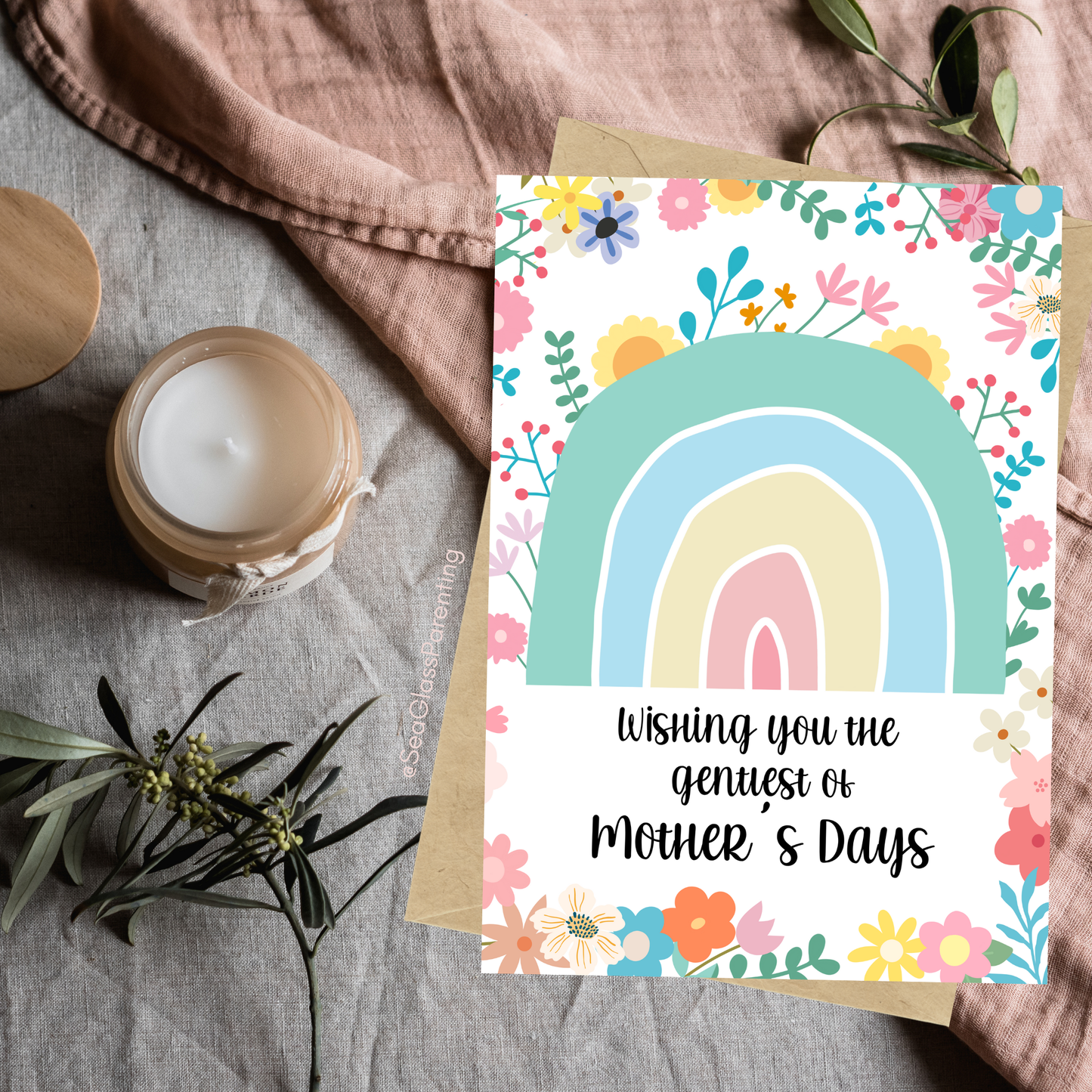 Floral Rainbow Wishing you the gentlest of Mother's Days, Father's Days—Baby Loss Remembrance (greeting card)